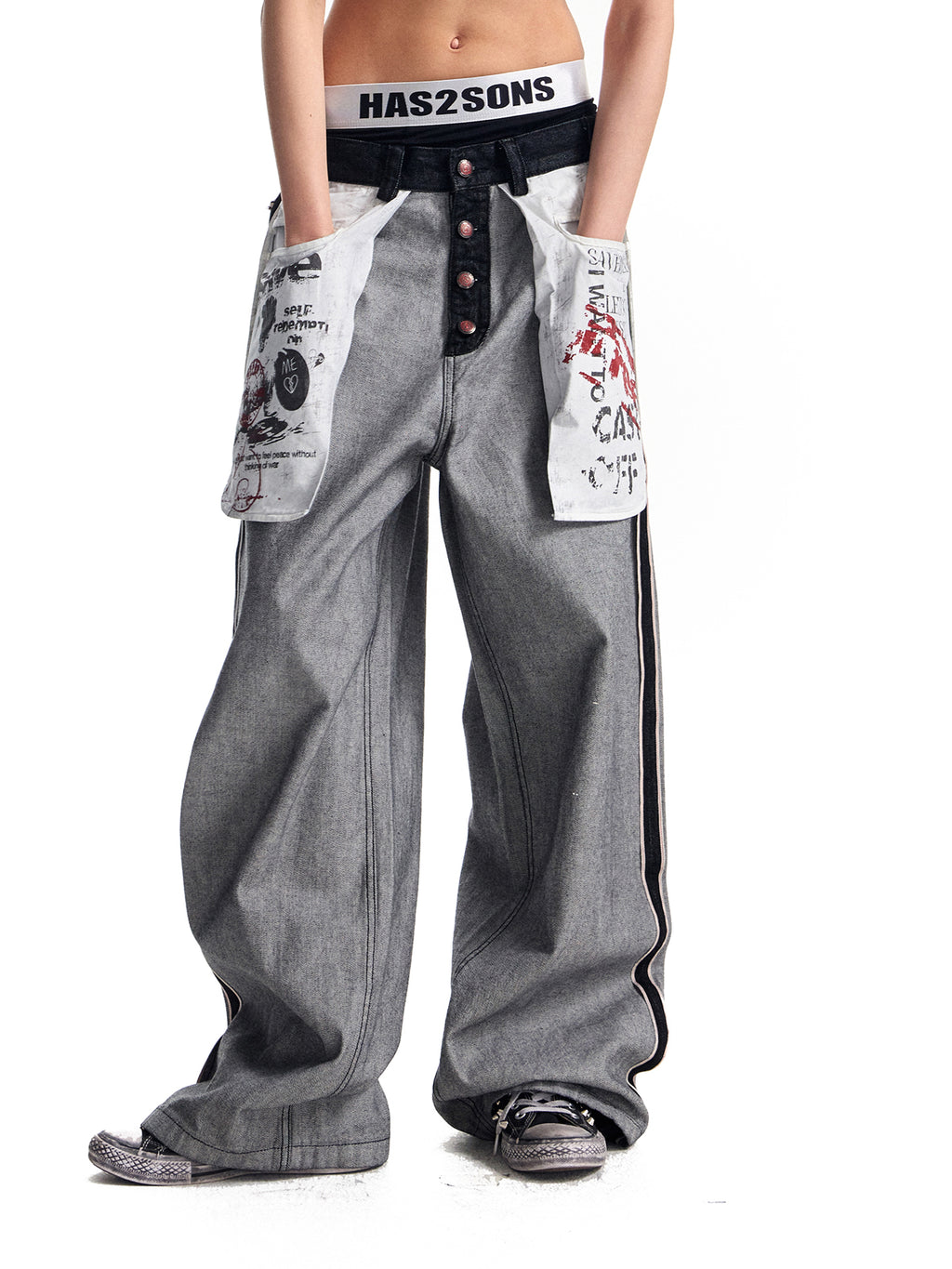 HAS2SONS original cow reverse wearing large pocket straight leg jeans