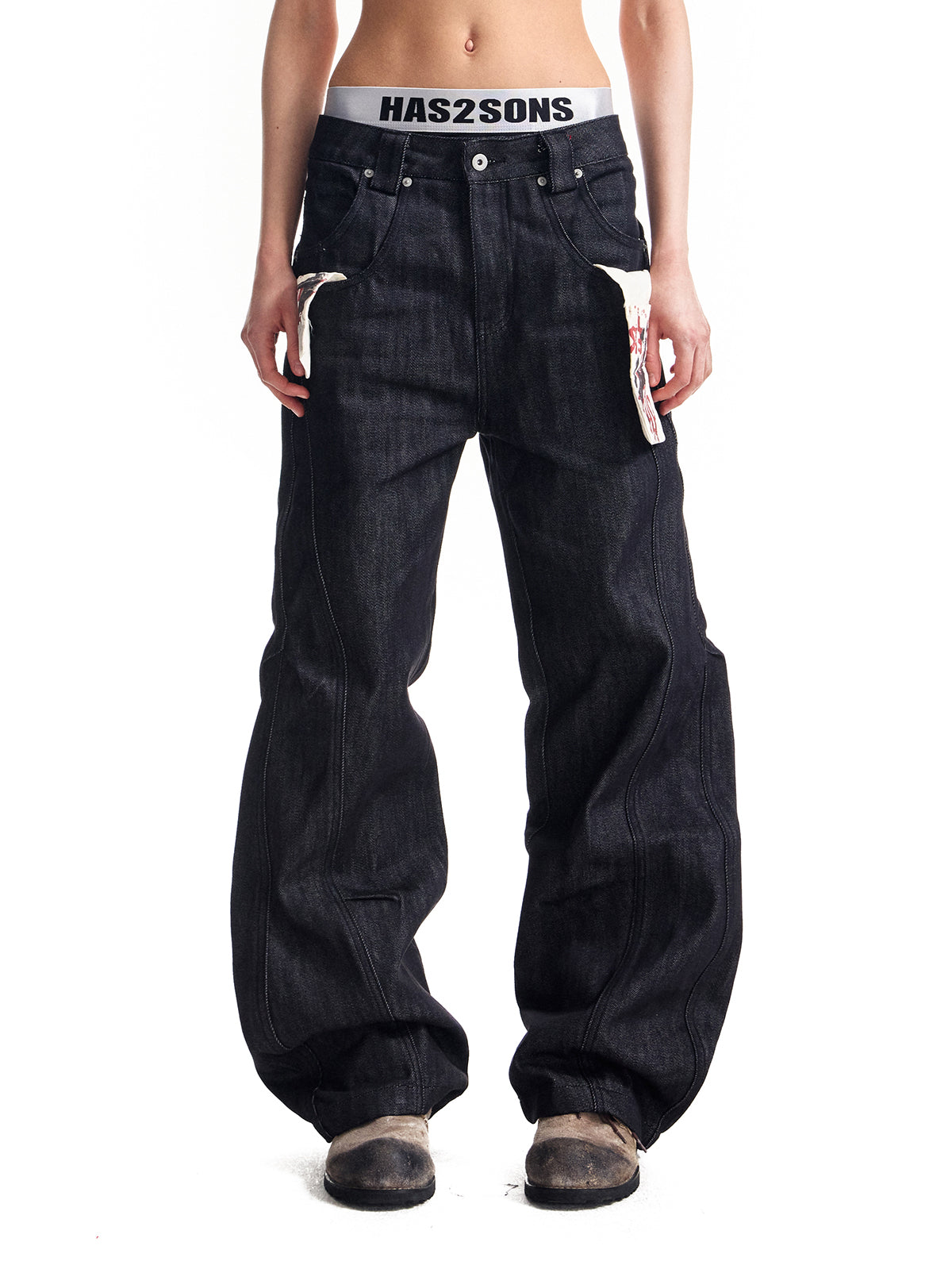 HAS2SONS deconstructs multi piece spliced original denim jeans 040