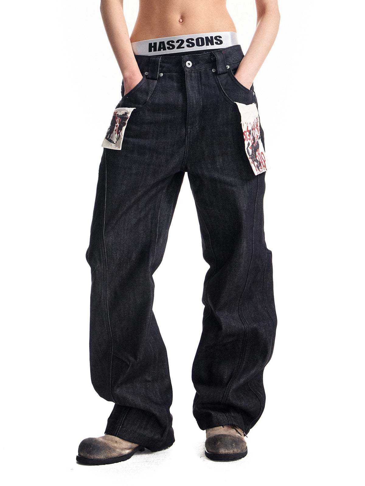HAS2SONS deconstructs multi piece spliced original denim jeans 040