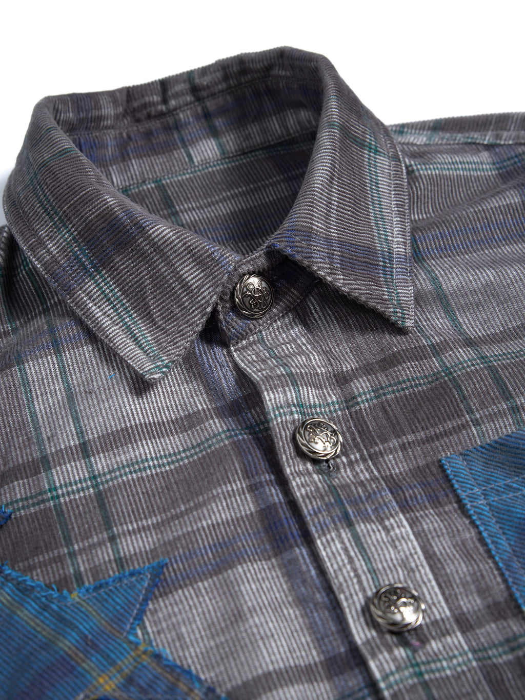 HAS2SONS 26SS Grey Plaid Shirt Star Patch Embroidery Boxy Cropped Oversized Top 100