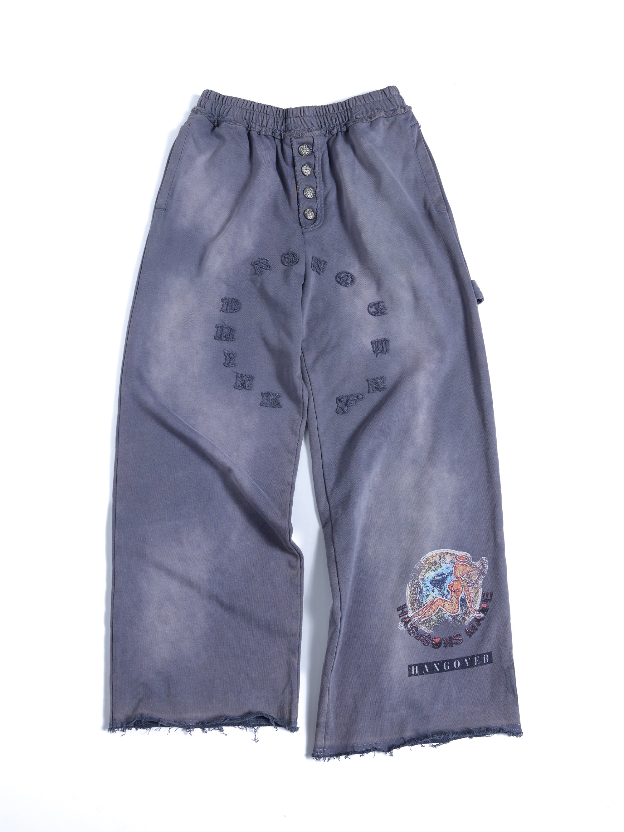 HAS2SONS 26SS Faded Purple Pinup Graphic Raw Hem Wide Leg Carpenter Pants 101