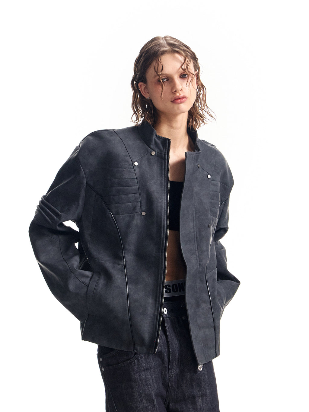 HAS2SONPU American street standing collar leather jacket