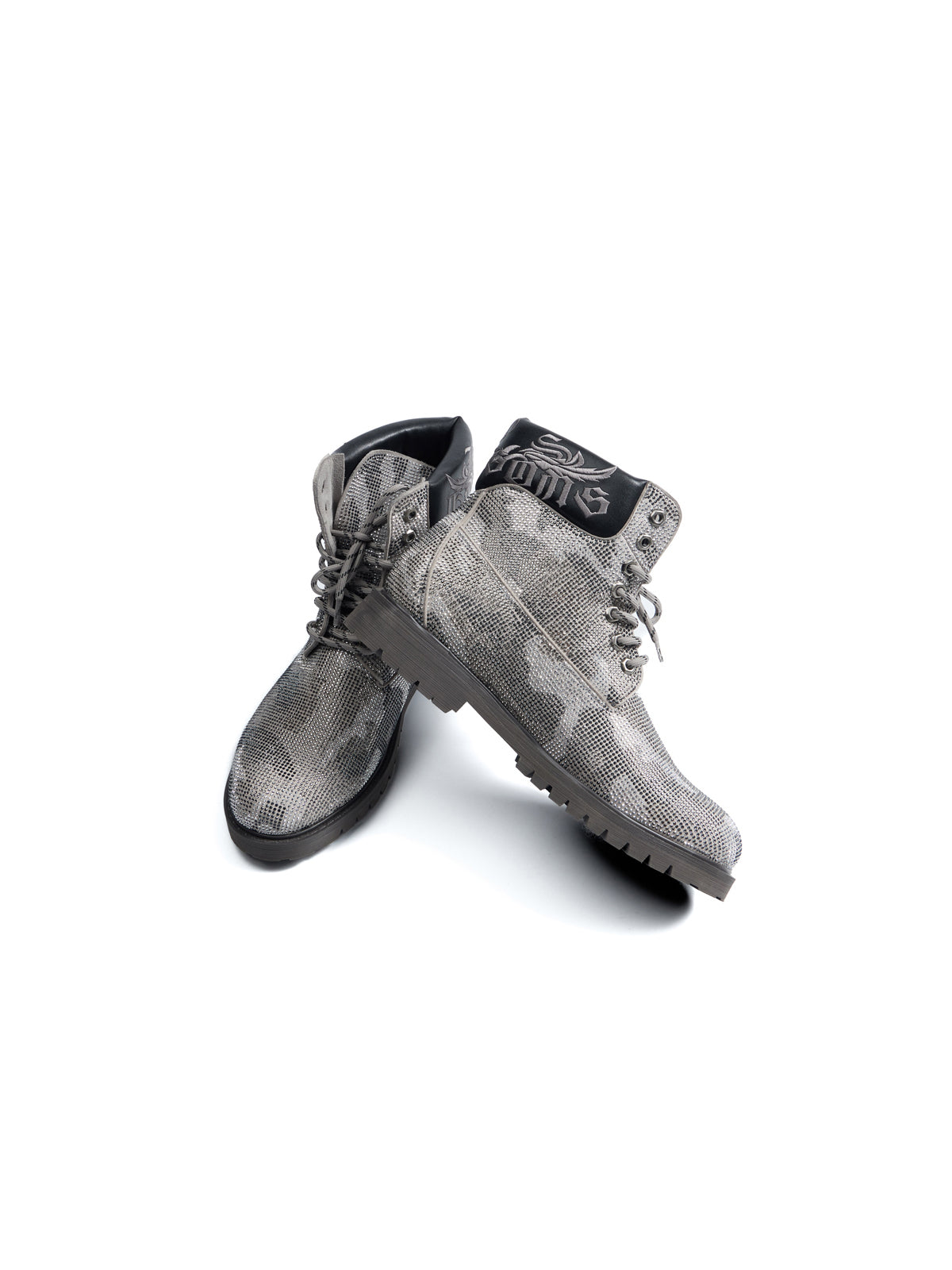 HAS2SONS 26FW Camo Rhinestone Platform Combat Boots