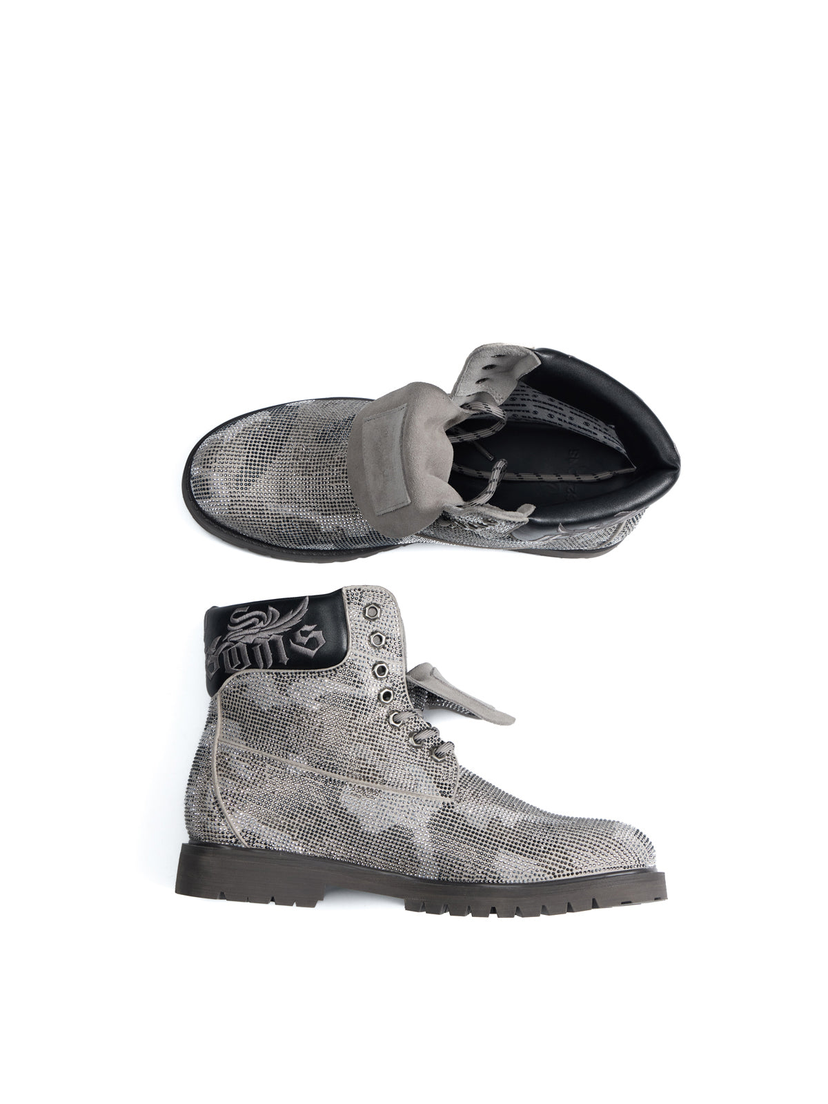 HAS2SONS 26FW Camo Rhinestone Platform Combat Boots