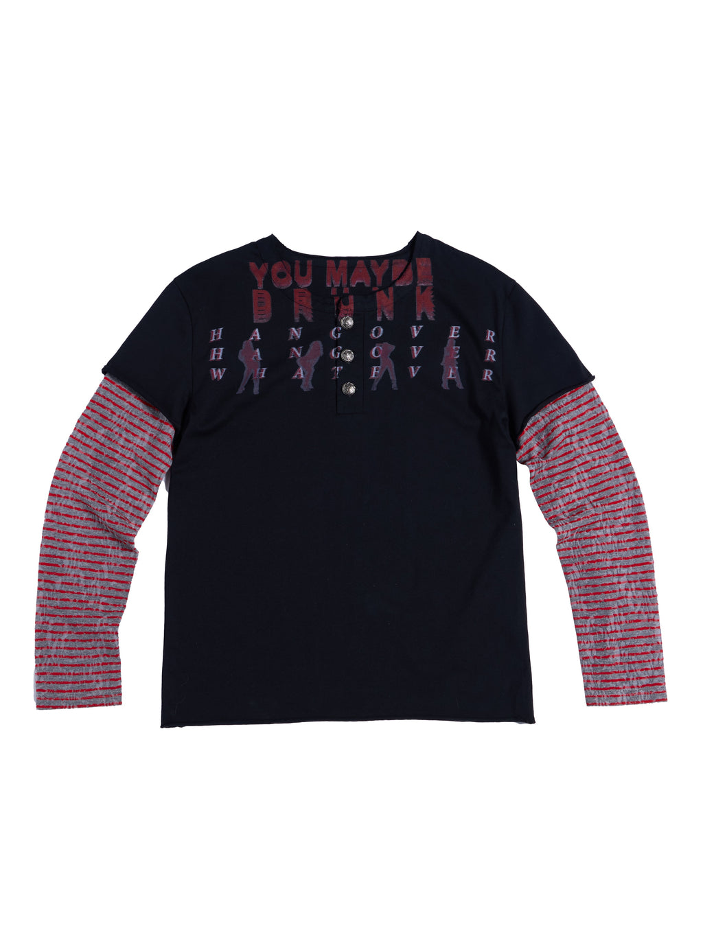 HAS2SONS 26SS Fake Two-Piece Henley Neck Digital Print Unisex Cotton Tee 085
