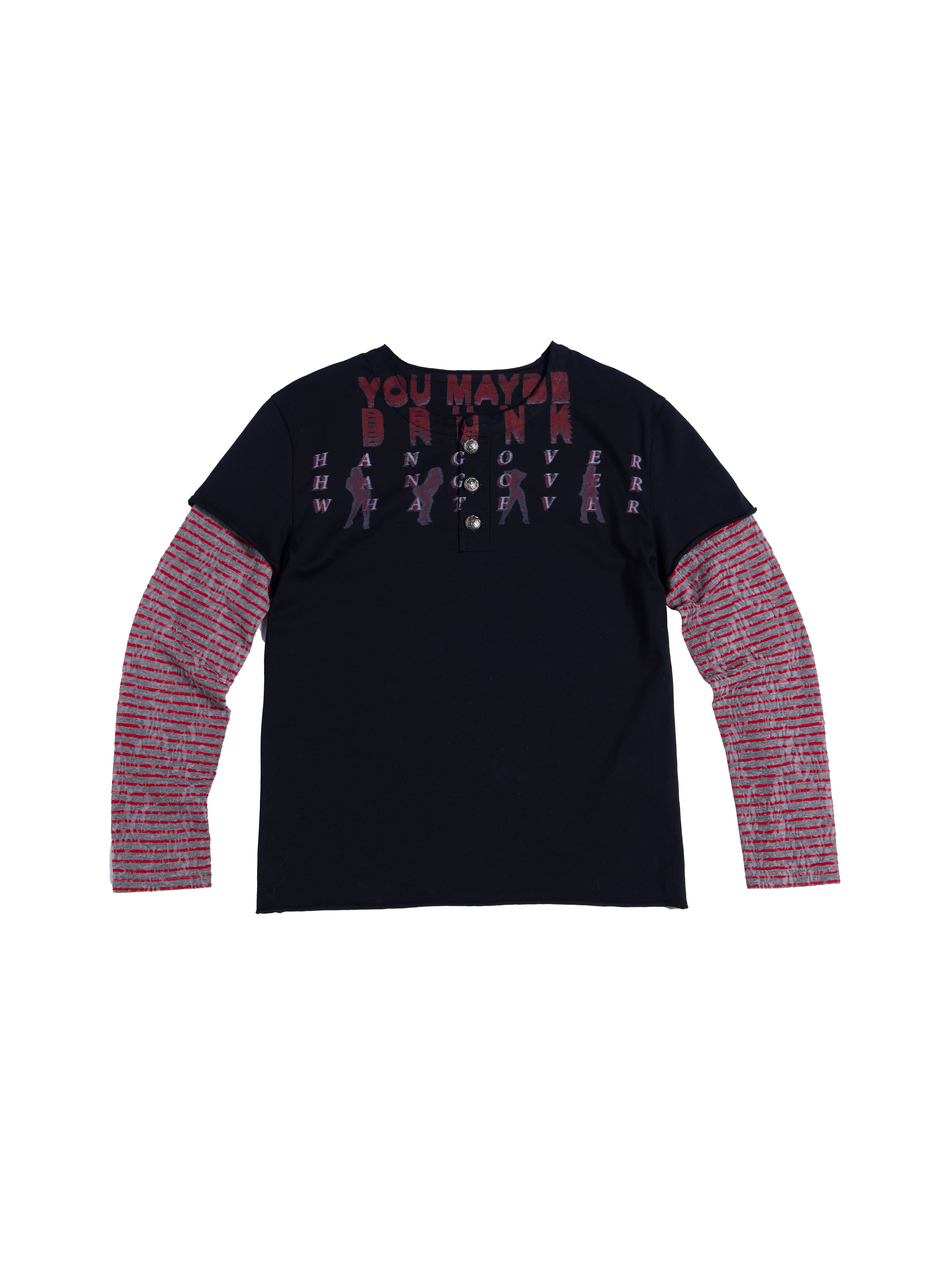 HAS2SONS 26SS Fake Two-Piece Henley Neck Digital Print Unisex Cotton Tee 085