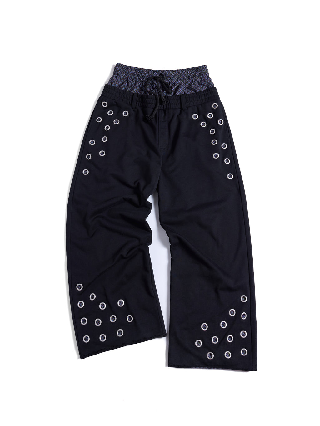 HAS2SONS Dual Waist Plaid Eyelet Detailed Two-In-One Sweatpants 113