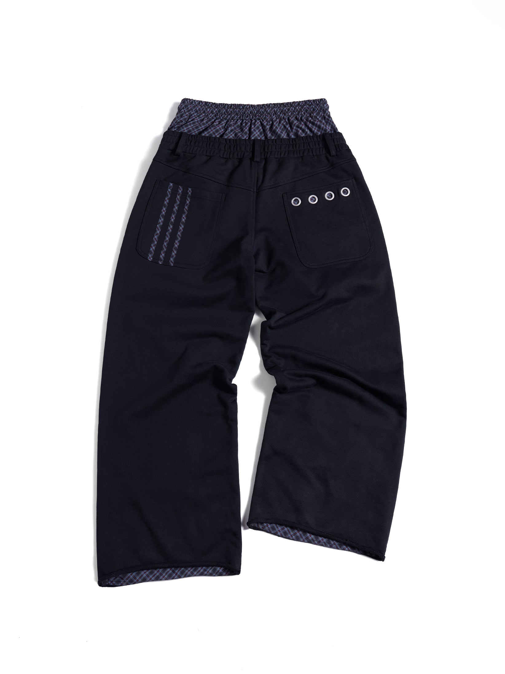 HAS2SONS Dual Waist Plaid Eyelet Detailed Two-In-One Sweatpants 113