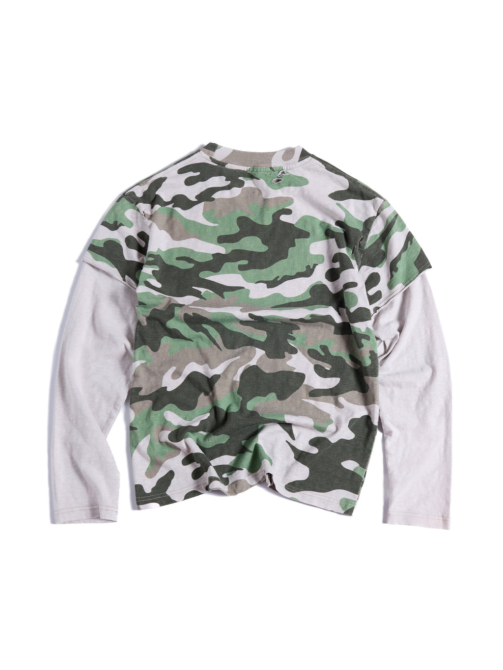 HAS2SONS 26FW Camo Cuff Frayed Two-In-One Long Tee 114