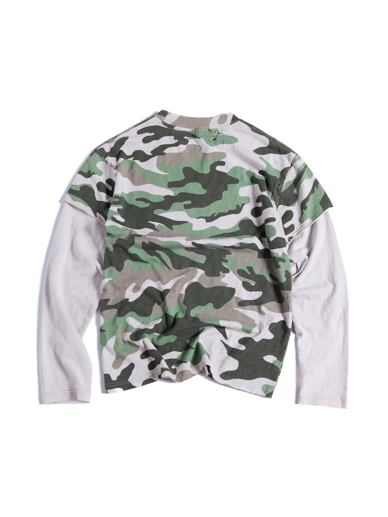 HAS2SONS 26FW Camo Cuff Frayed Two-In-One Long Tee 114