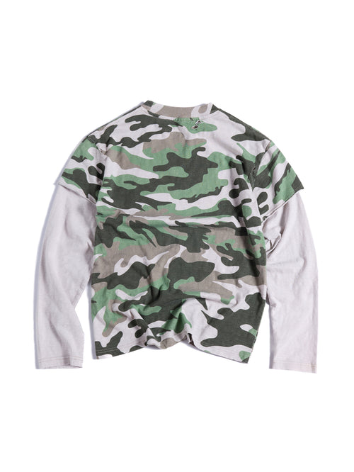 HAS2SONS 26FW Camo Cuff Frayed Two-In-One Long Tee 114