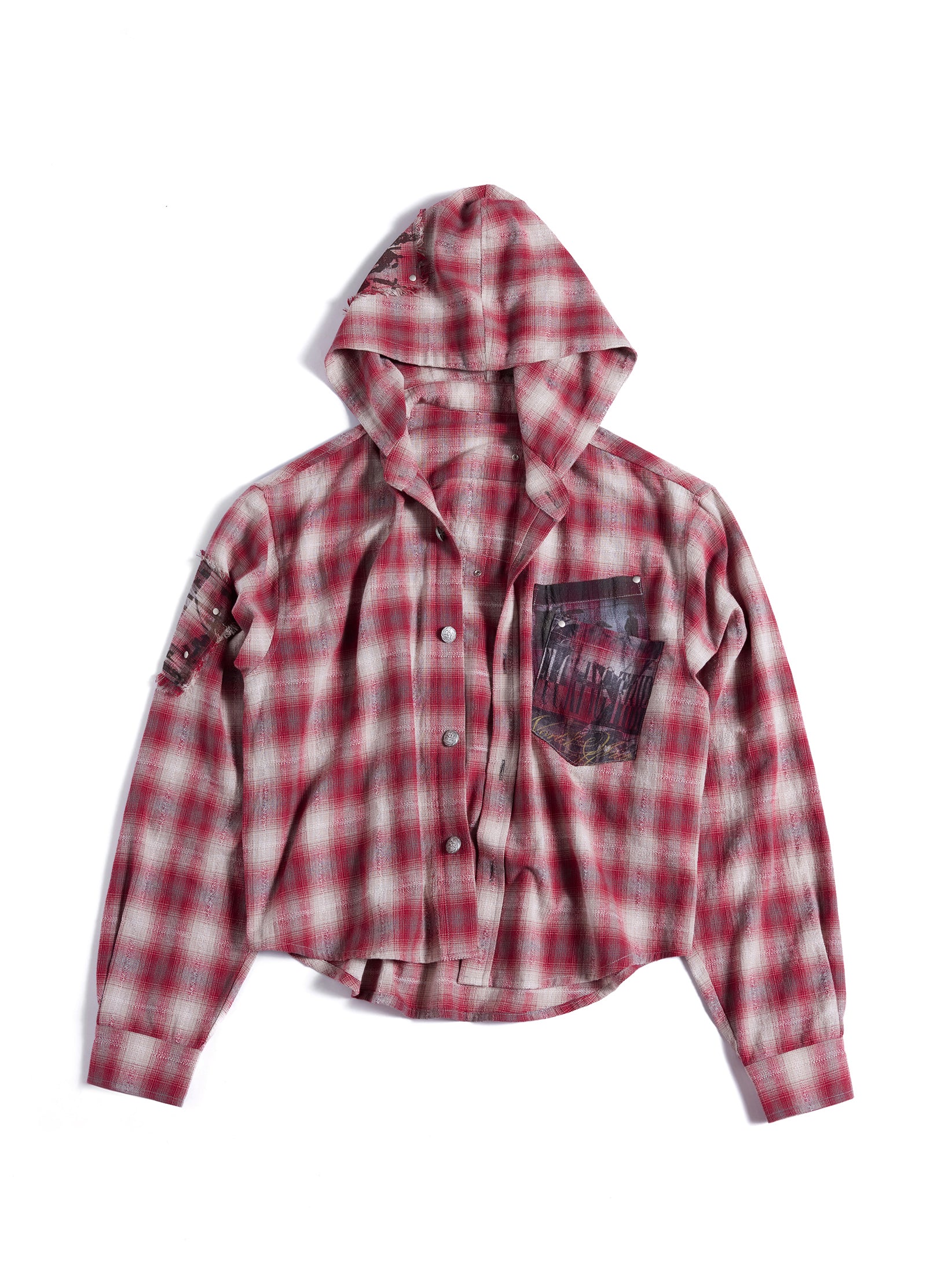 HAS2SONS 26FW Plaid Patch Vintage Washed Hooded Shirt 115