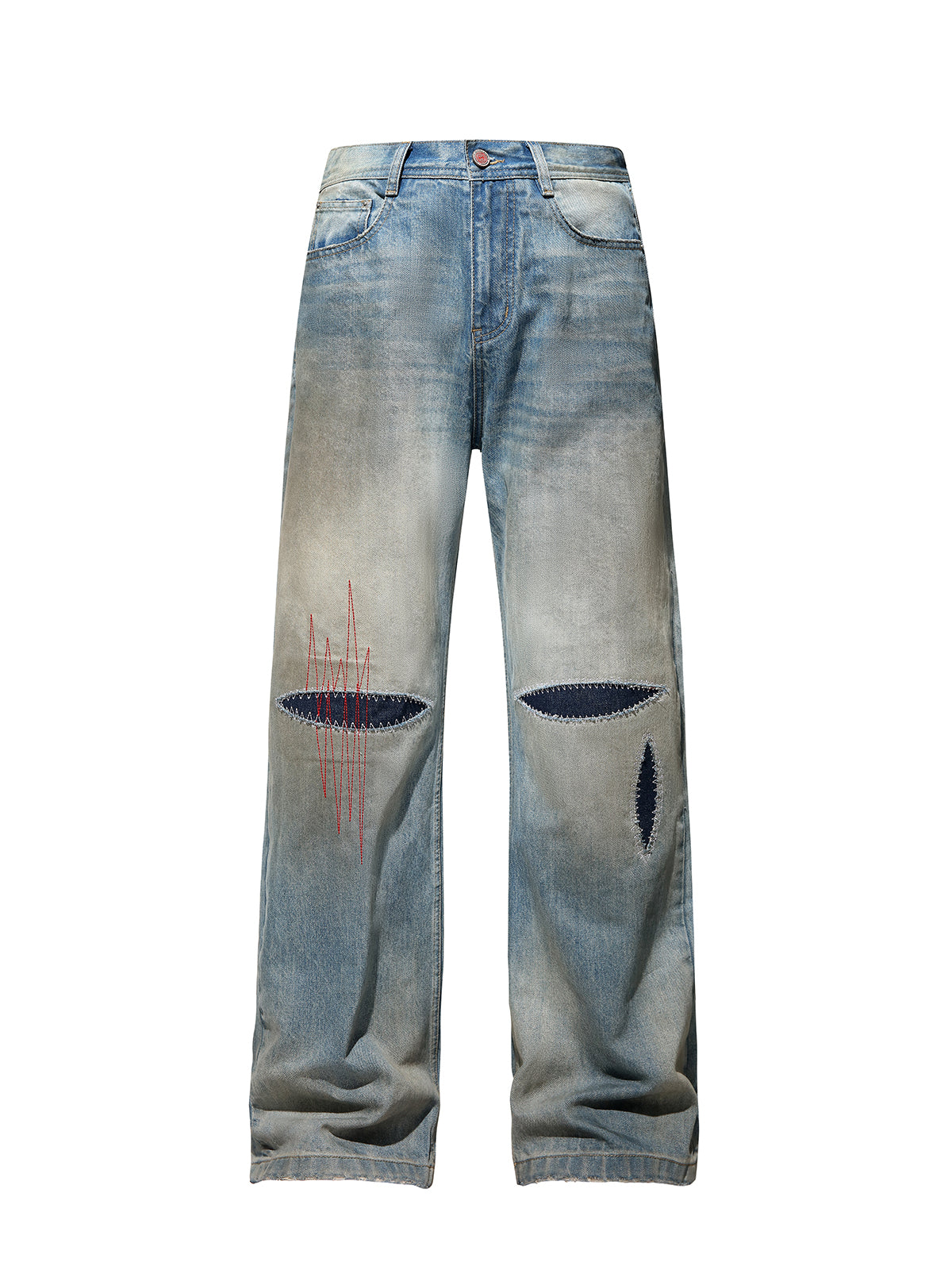 HAS2SONS washed blue straight leg wipe dirty jeans