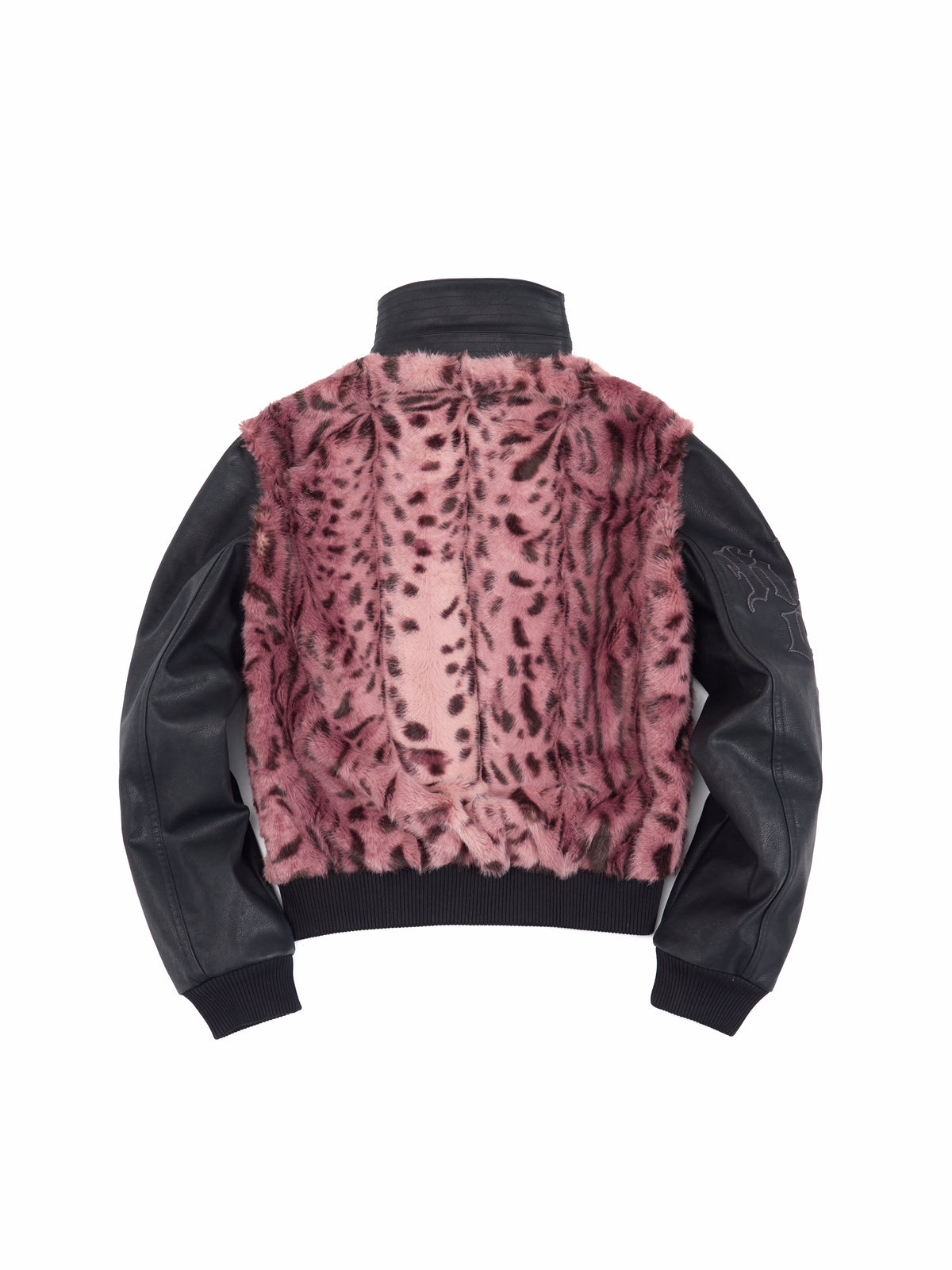 HAS2SONS 26FW Pink Leopard Faux Mink Varsity Jacket 128