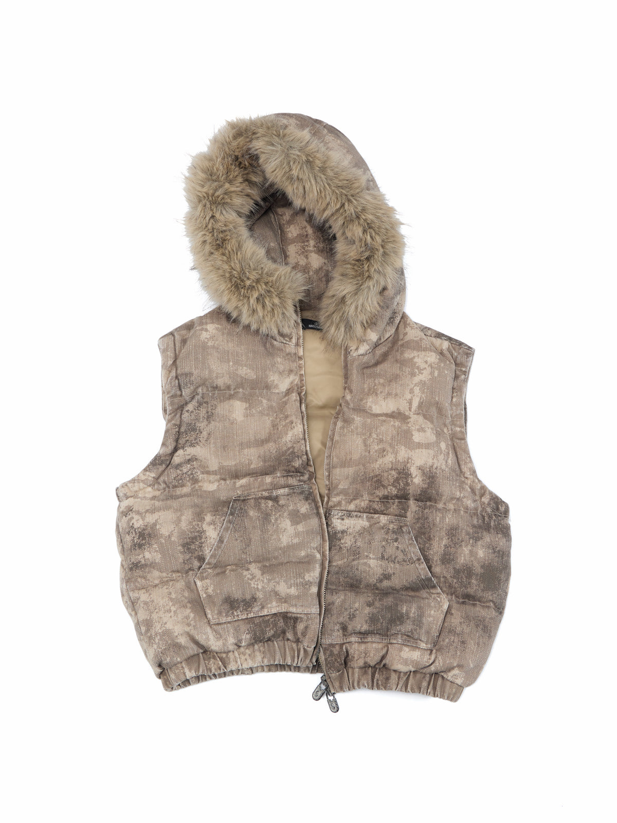 HAS2SONS 26FW Washed Camo Detachable Fur Hooded Vest 135