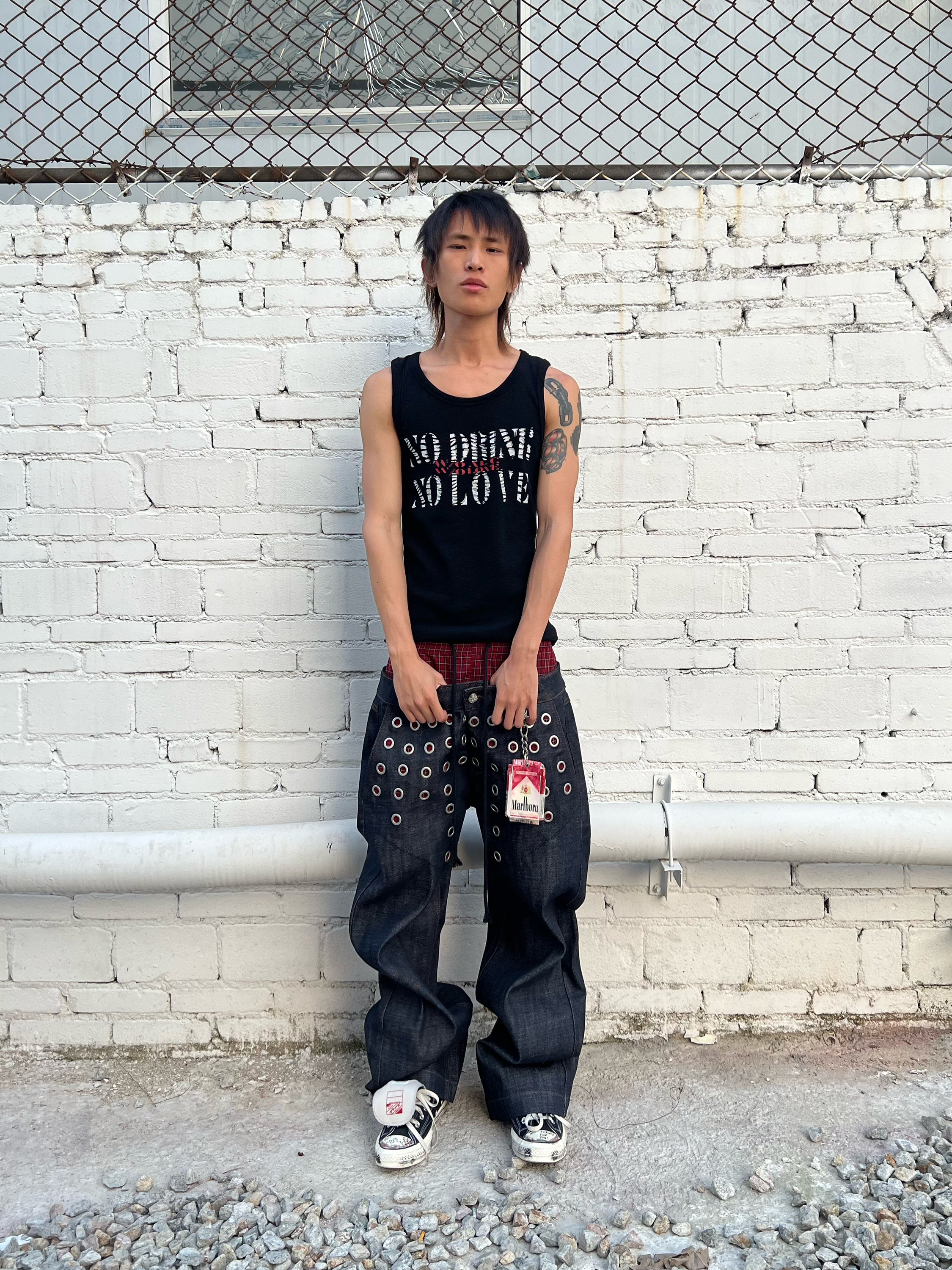 HAS2SONS N.D.N.G Letter Print Slim Sleeveless Tank Top, Street Inner Wear 090