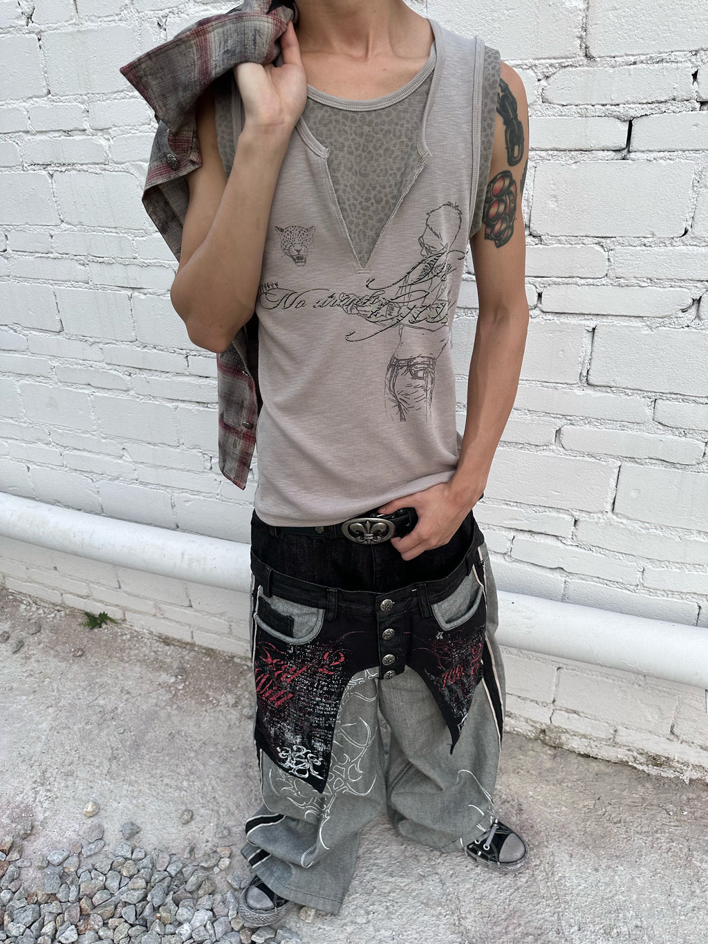 HAS2SONS 「DRUNK RIFF」Leopard Spliced Fake Two-Tone Slim Tank Top 095