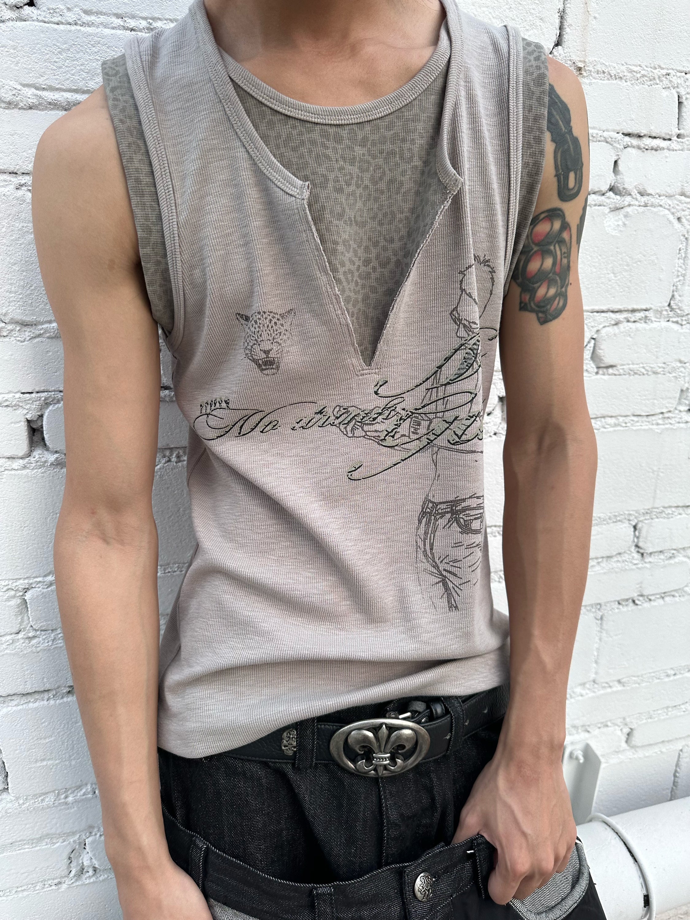 HAS2SONS 「DRUNK RIFF」Leopard Spliced Fake Two-Tone Slim Tank Top 095