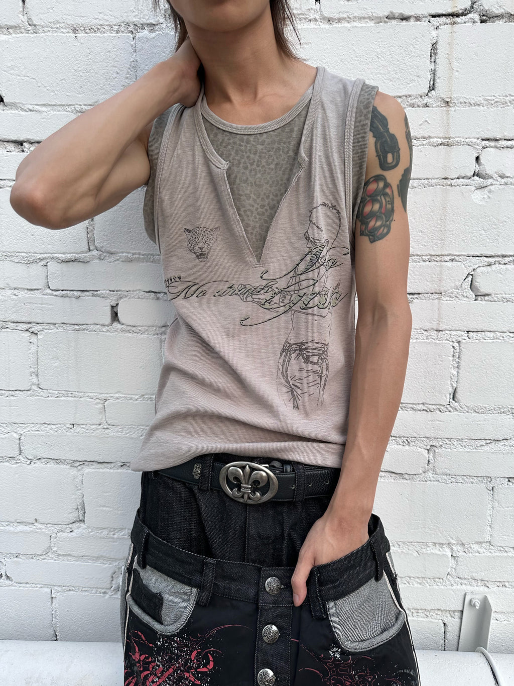 HAS2SONS 「DRUNK RIFF」Leopard Spliced Fake Two-Tone Slim Tank Top 095