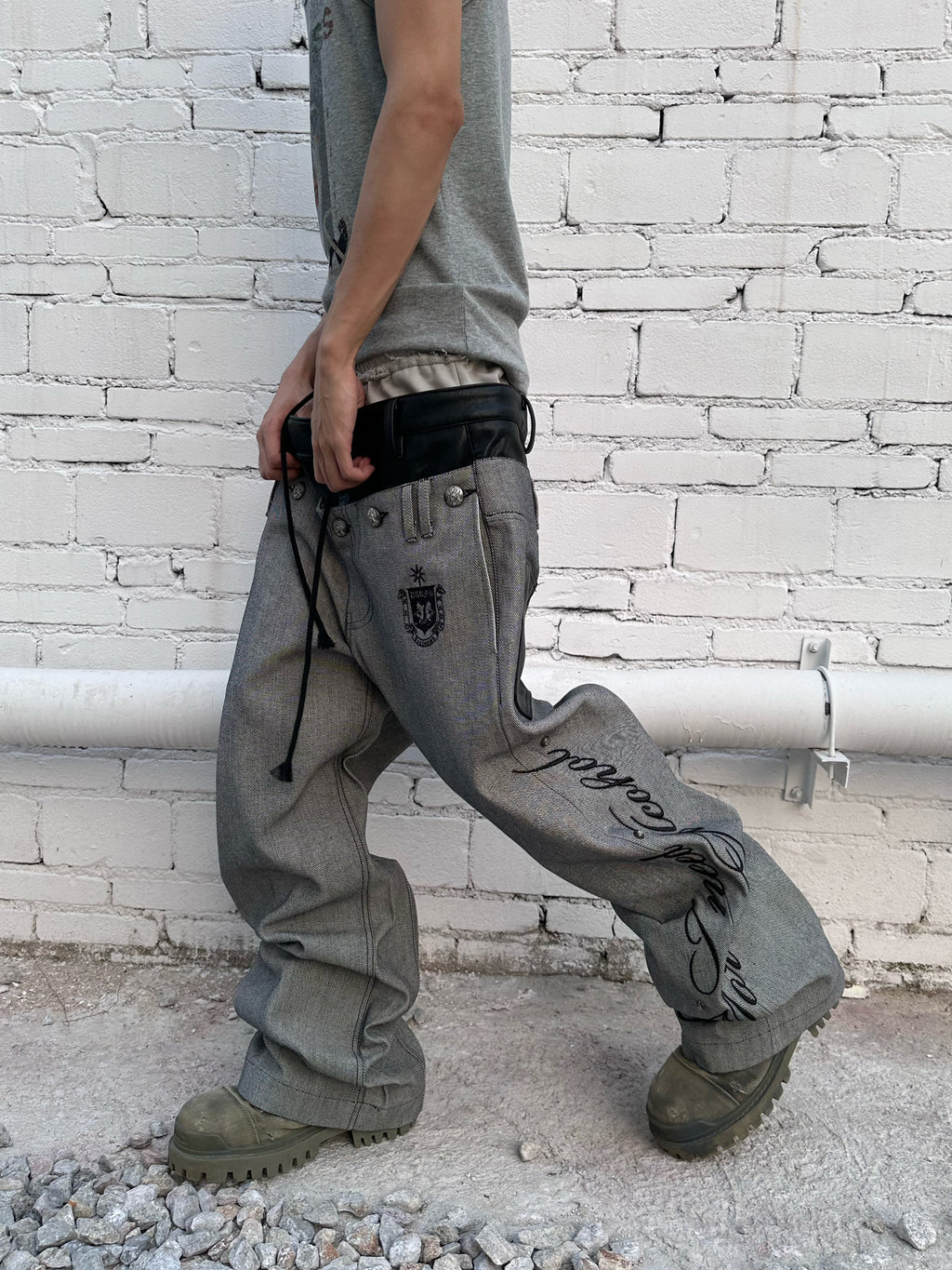 HAS2SONS 26SS Double Triple Waistband Rivet Embroidered Spliced Jeans 086