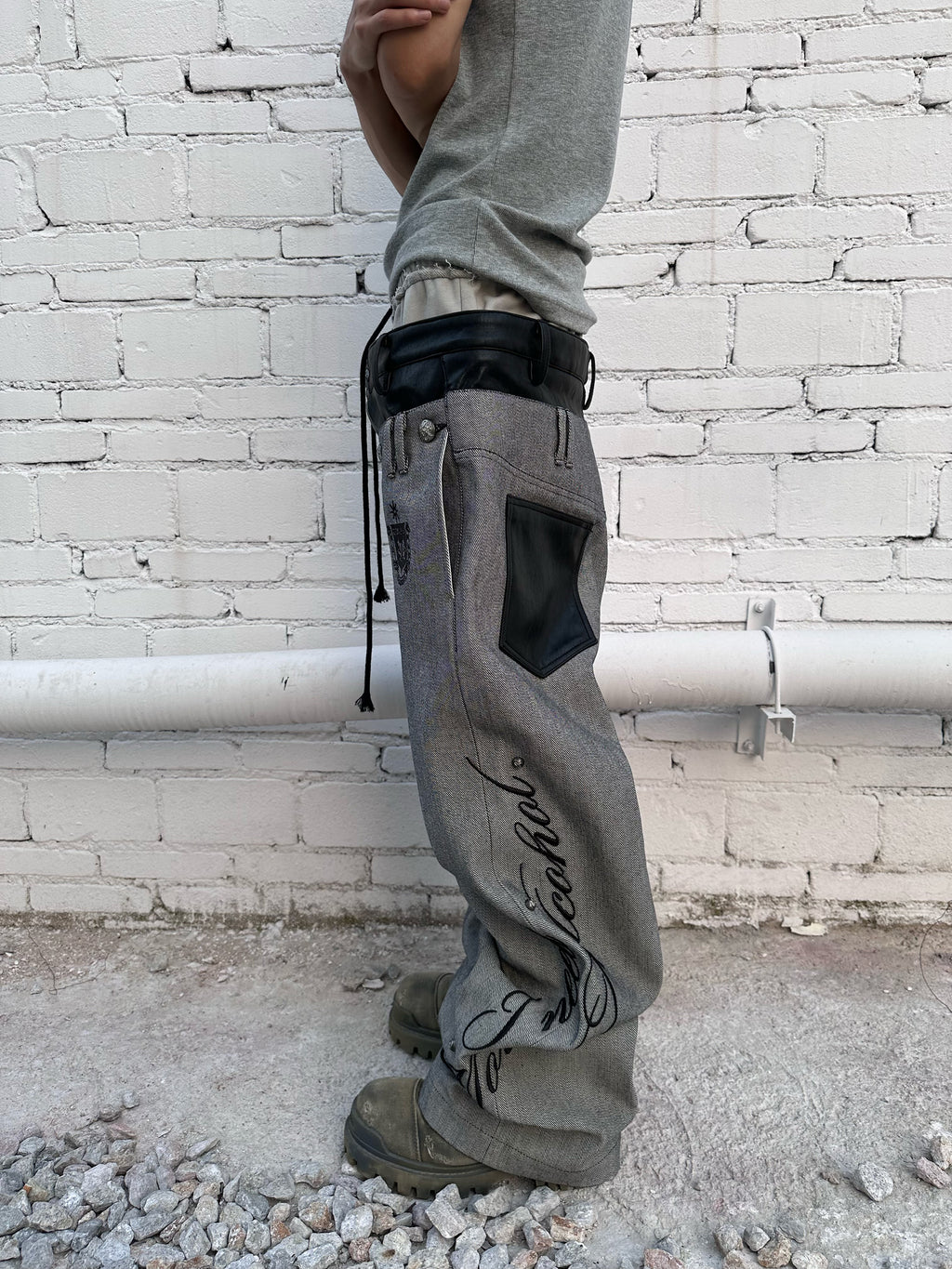 HAS2SONS 26SS Double Triple Waistband Rivet Embroidered Spliced Jeans 086