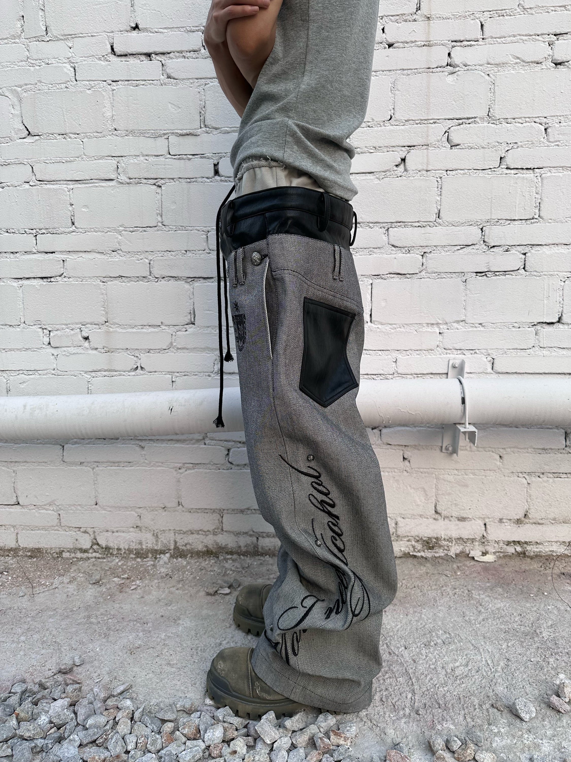 HAS2SONS 26SS Double Triple Waistband Rivet Embroidered Spliced Jeans 086