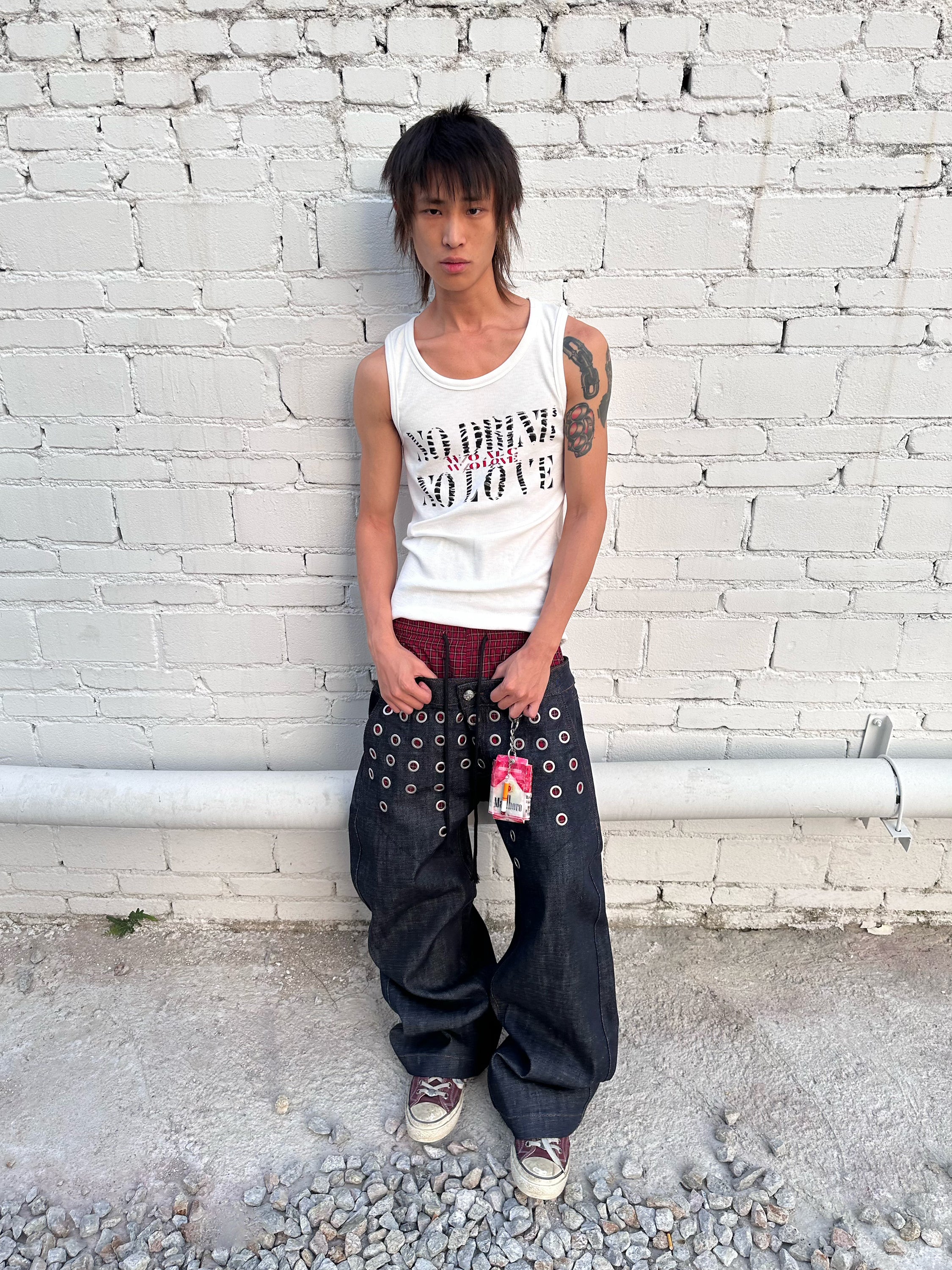 HAS2SONS N.D.N.G Letter Print Slim Sleeveless Tank Top, Street Inner Wear 090