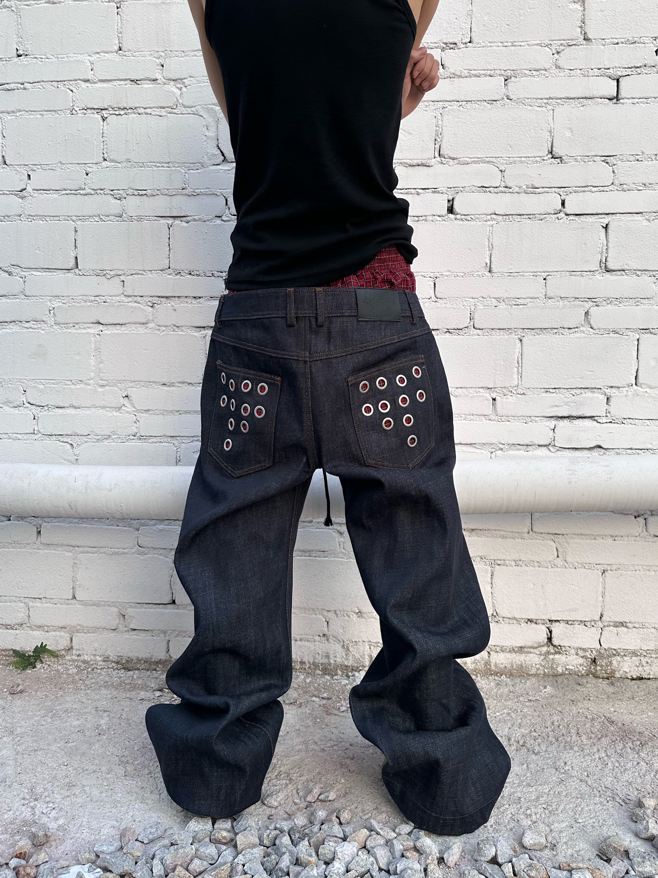 HAS2SONS 26SS Eyelet Dual Waistband Fake Two-Piece 14oz Raw Denim Jeans 087
