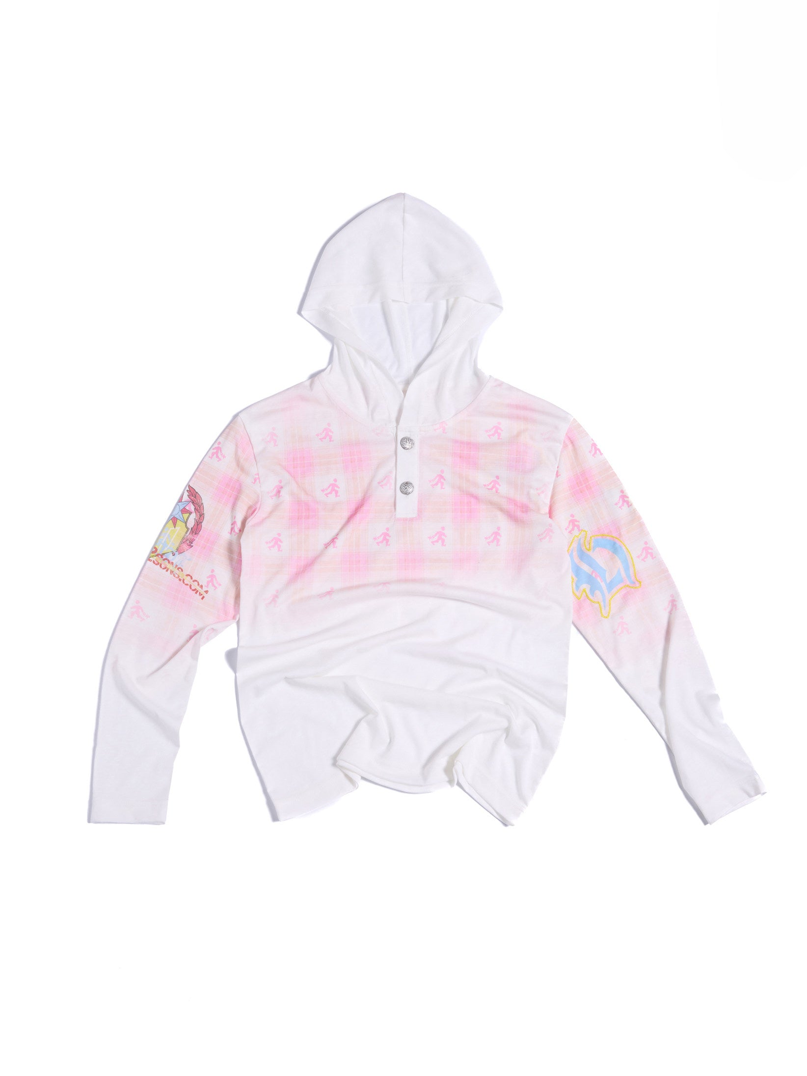 HAS2SONS 26FW Pink Plaid Hooded Henley Tee  111
