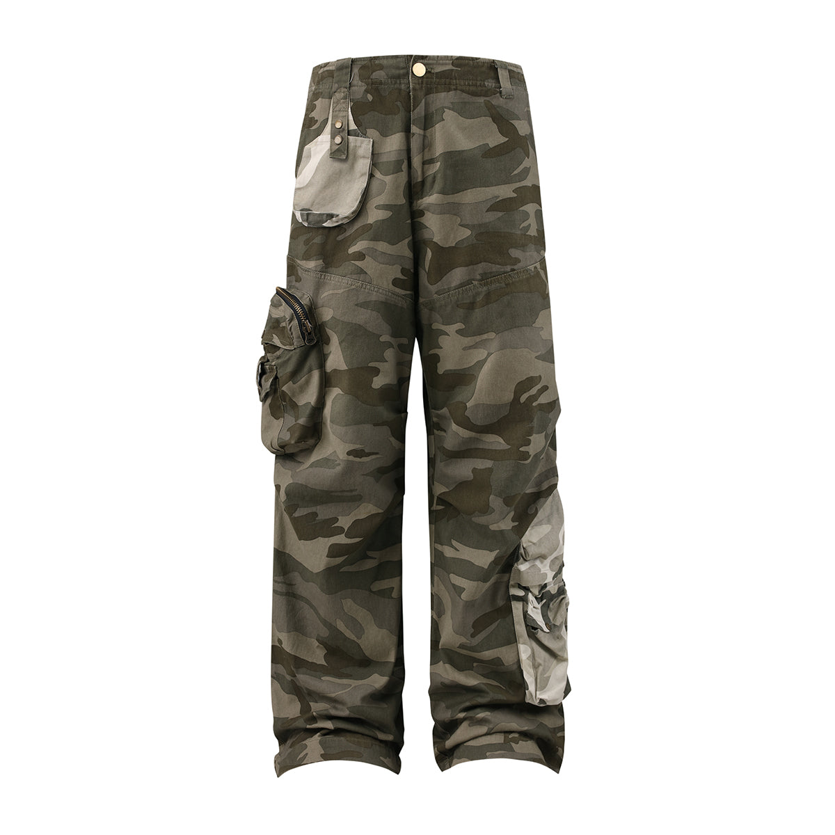 HAS2SONS American retro camouflage patchwork multi pocket pants