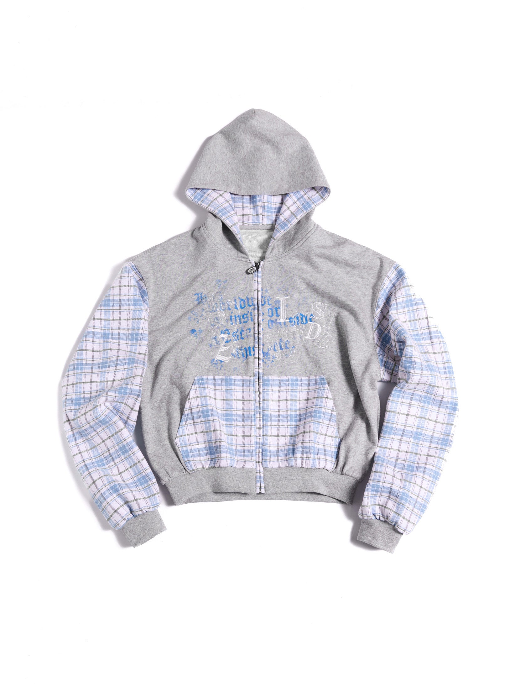 HAS2SONS 26FW「INSIDE NO LOVE」Patchwork Slogan Zip‑Up Hoodie 123