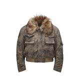 HAS2SONS curved knife short fur collar camouflage jacket bomber