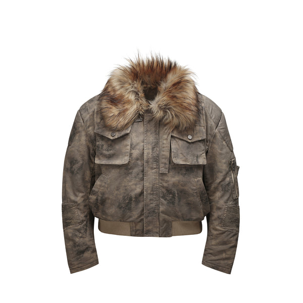 HAS2SONS curved knife short fur collar camouflage jacket bomber