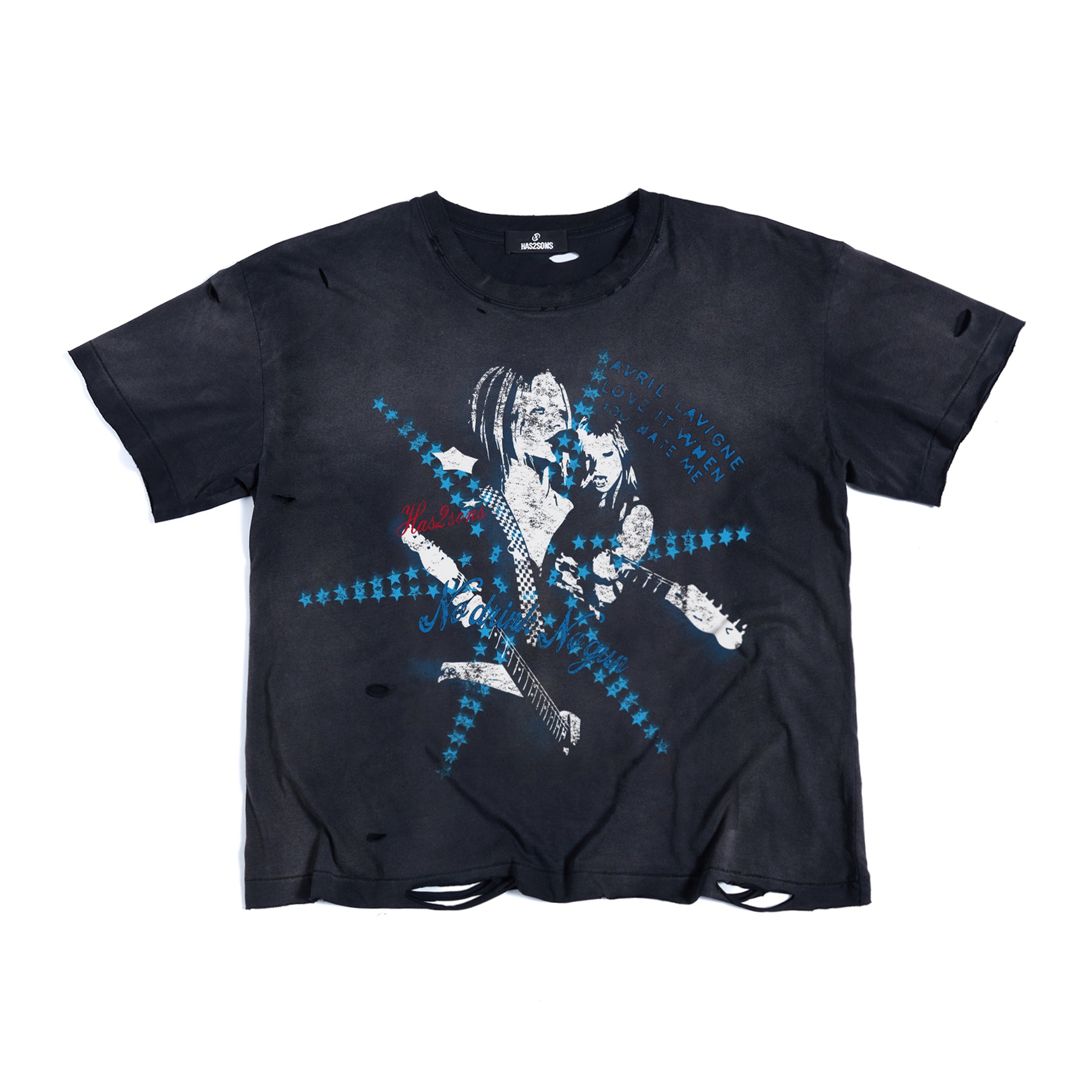 HAS2SONS 26SS  Washed Ripped Avril Lavigne Punk Graphic Short Sleeve Tee 096