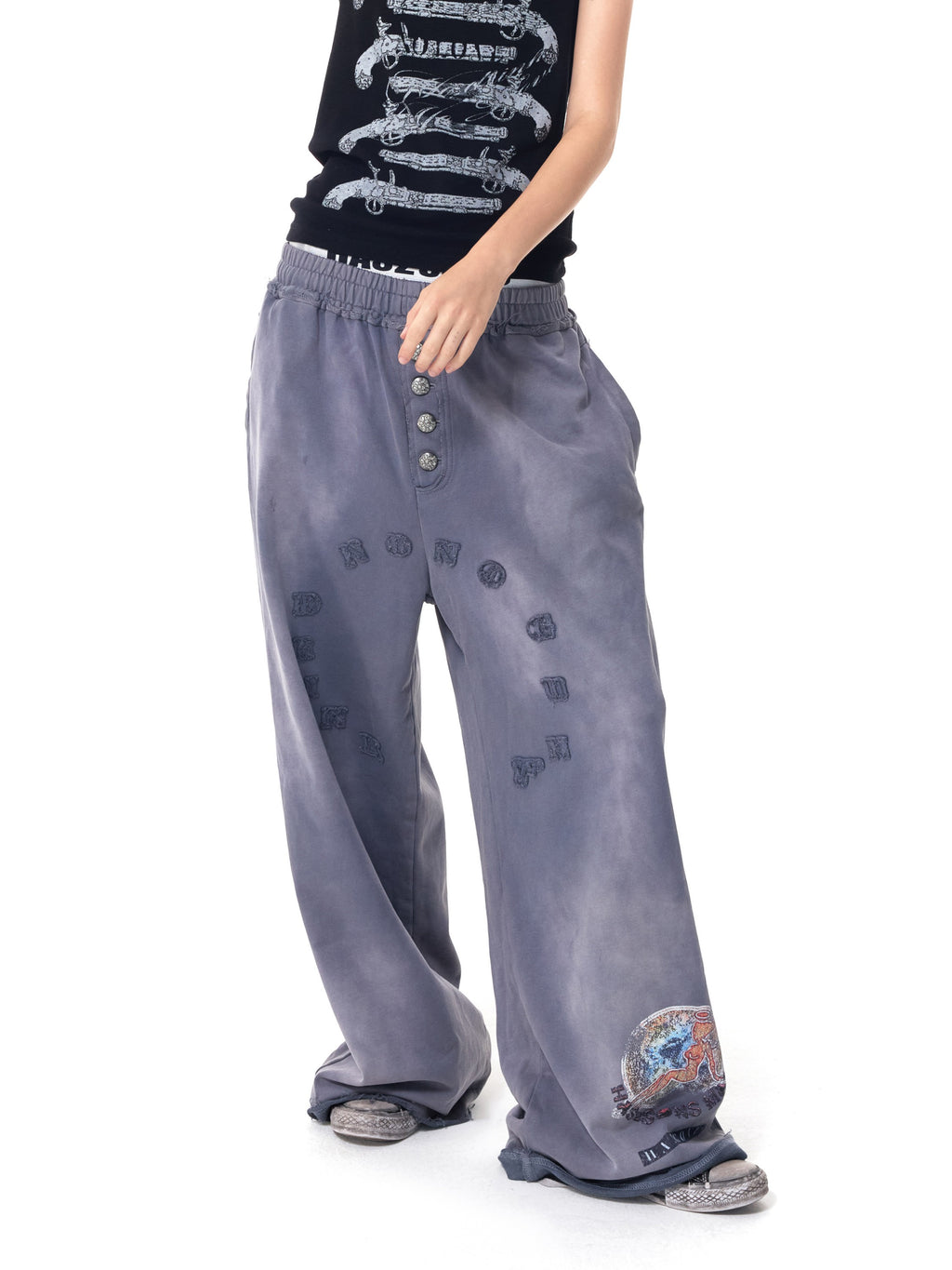 HAS2SONS Purple Pinup Raw Hem Carpenter Pants 101