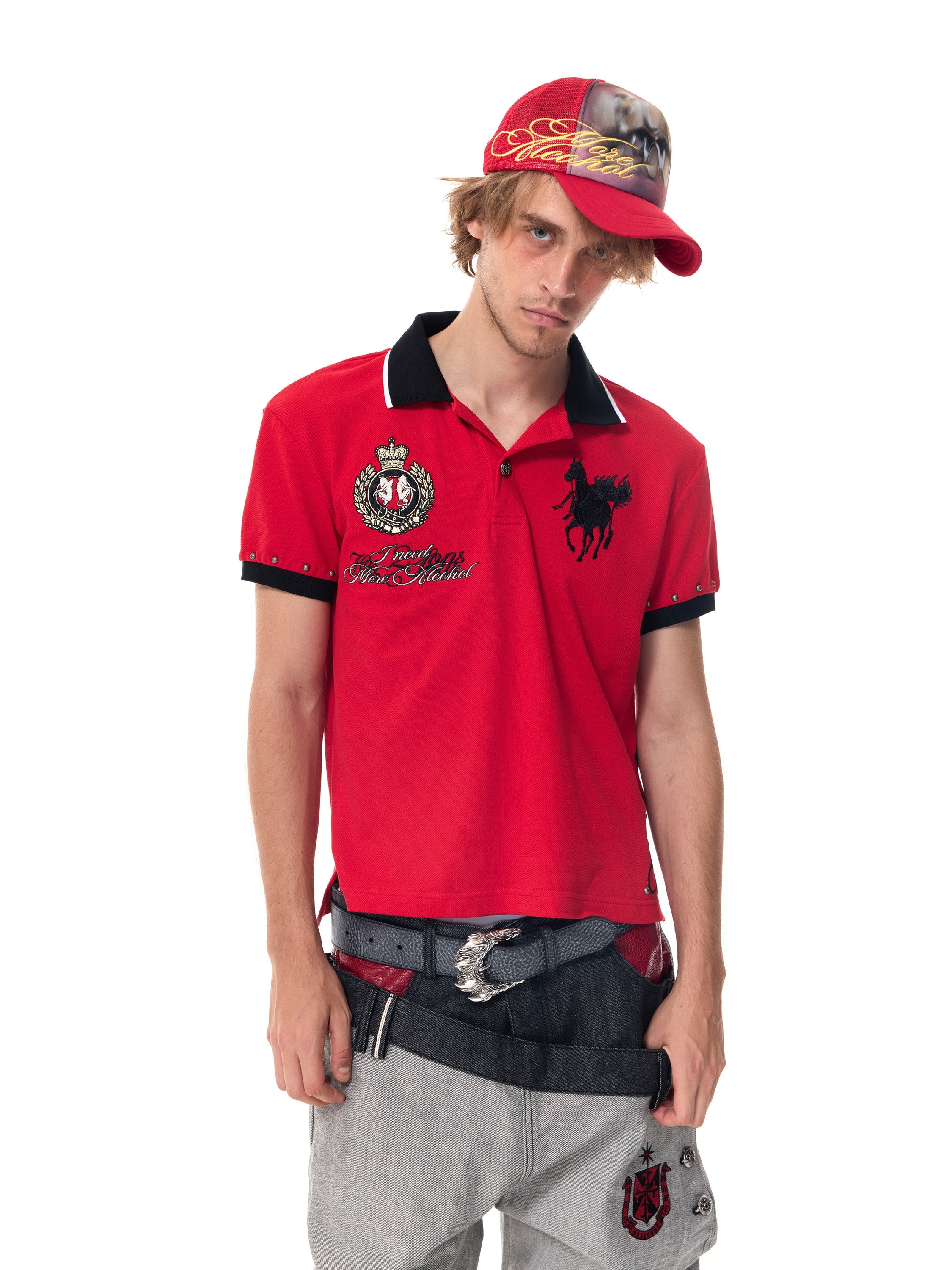 HAS2SONS Red Contrast Embroidery Polo 078