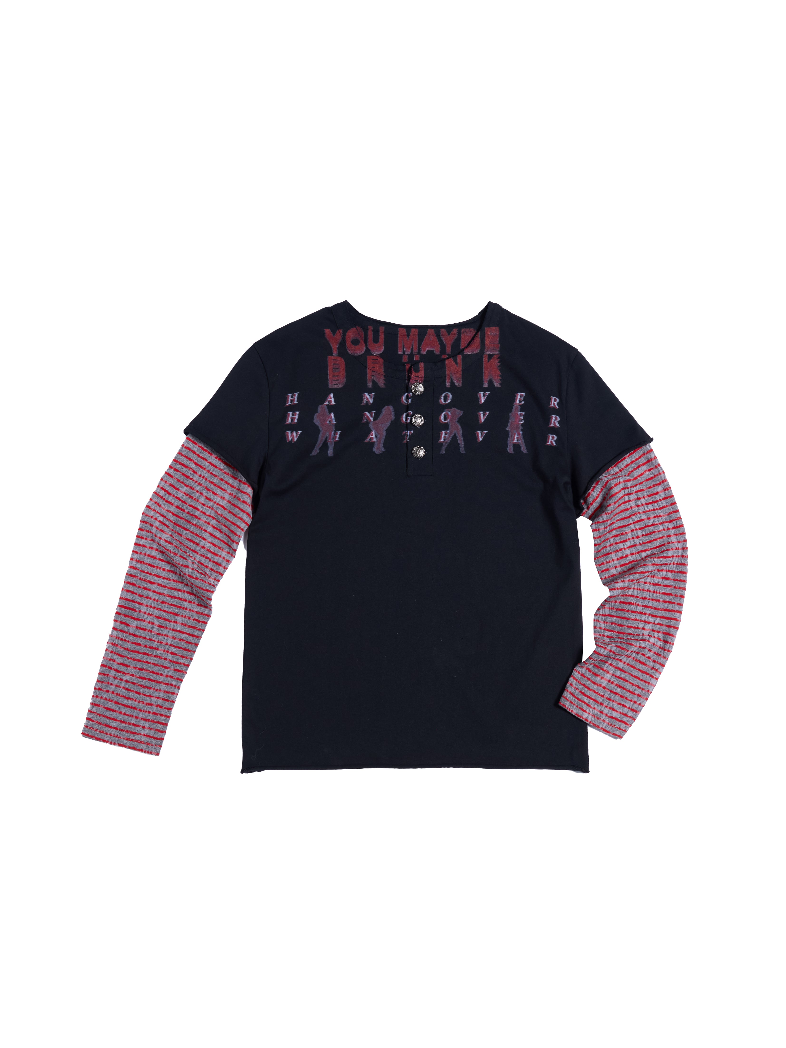 HAS2SONS 26SS Fake Two-Piece Henley Neck Digital Print Unisex Cotton Tee 085