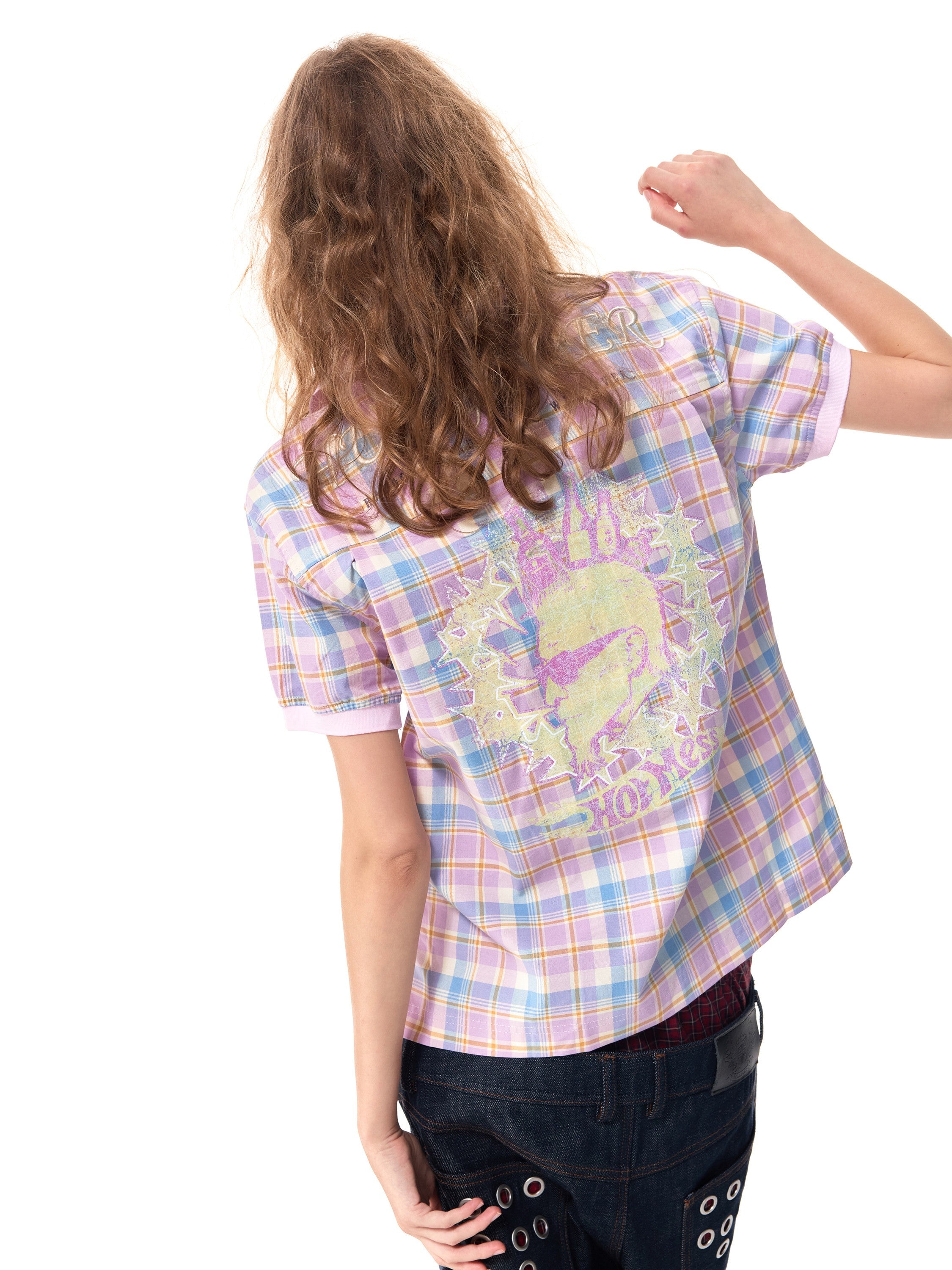 HAS2SONS Pink Plaid Embroidery Polo 079 (Runs 1 Size Small)