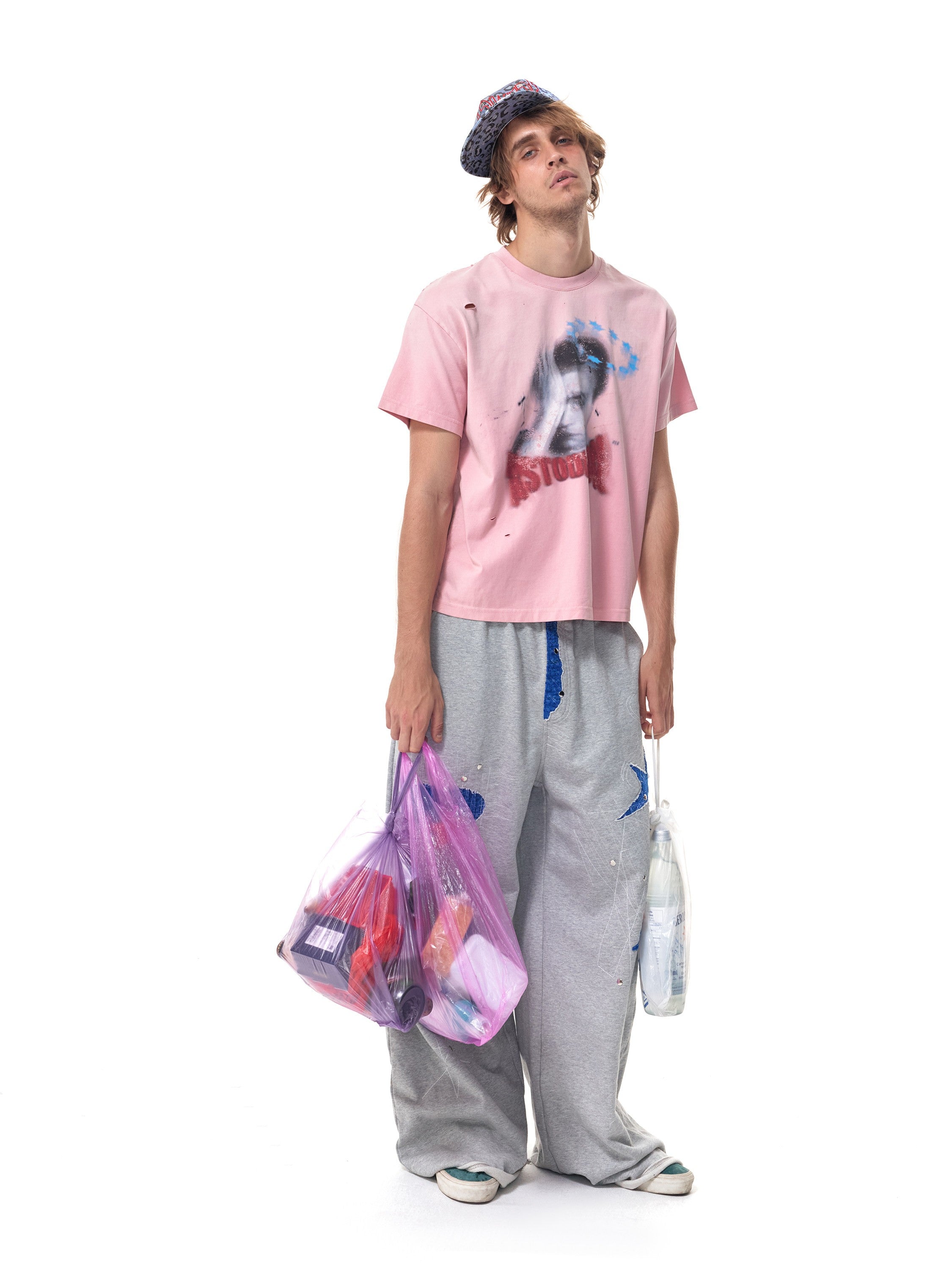 HAS2SONS Pink Ripped Halo Portrait Cropped Graphic Tee 099