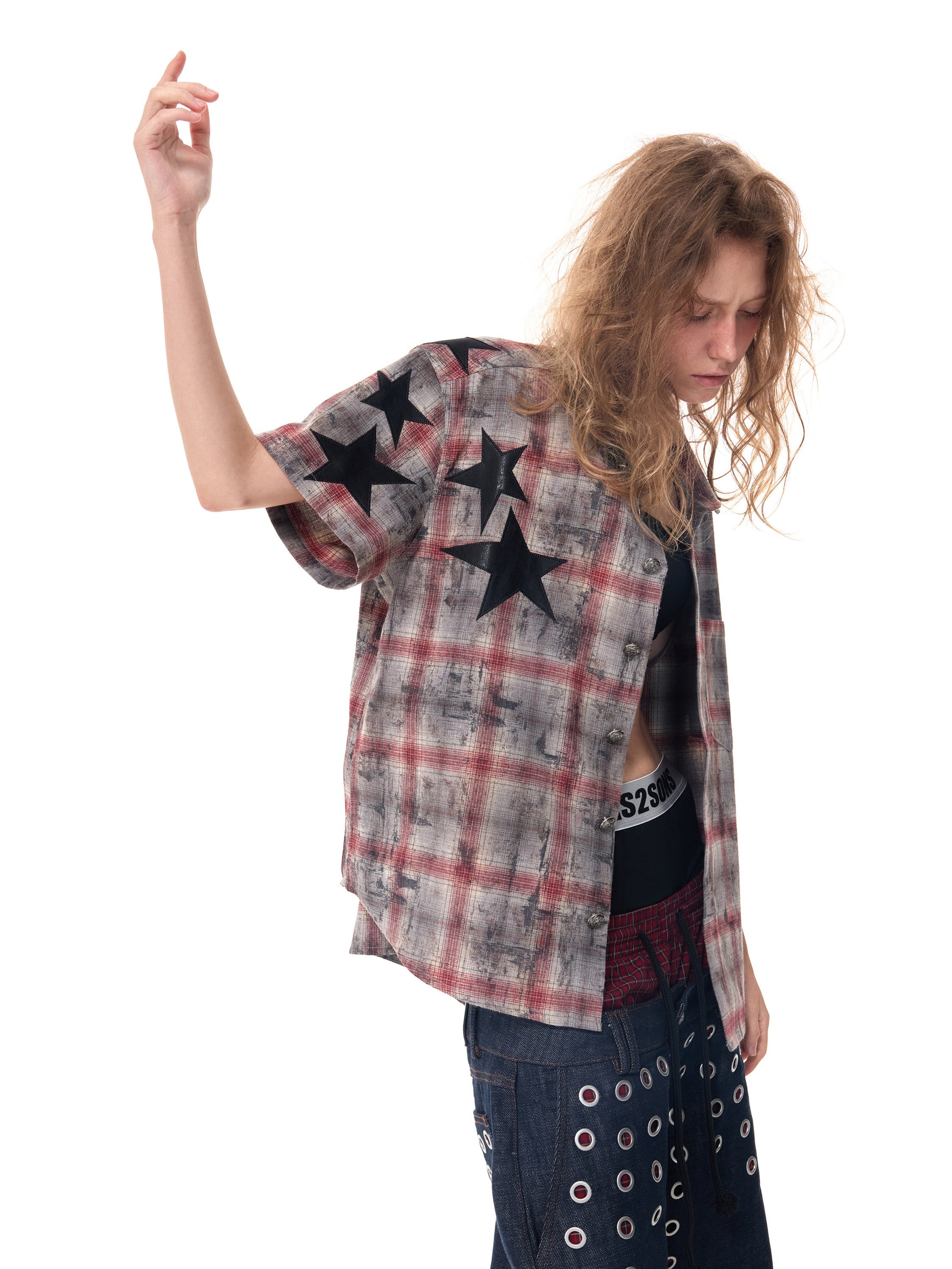 HAS2SONS Red Plaid Star Boxy Shirt 089