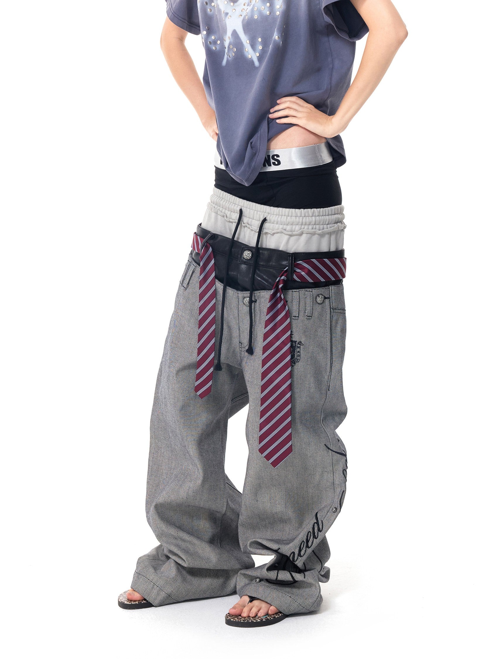 HAS2SONS Double Waist Rivet Spliced Jeans 086