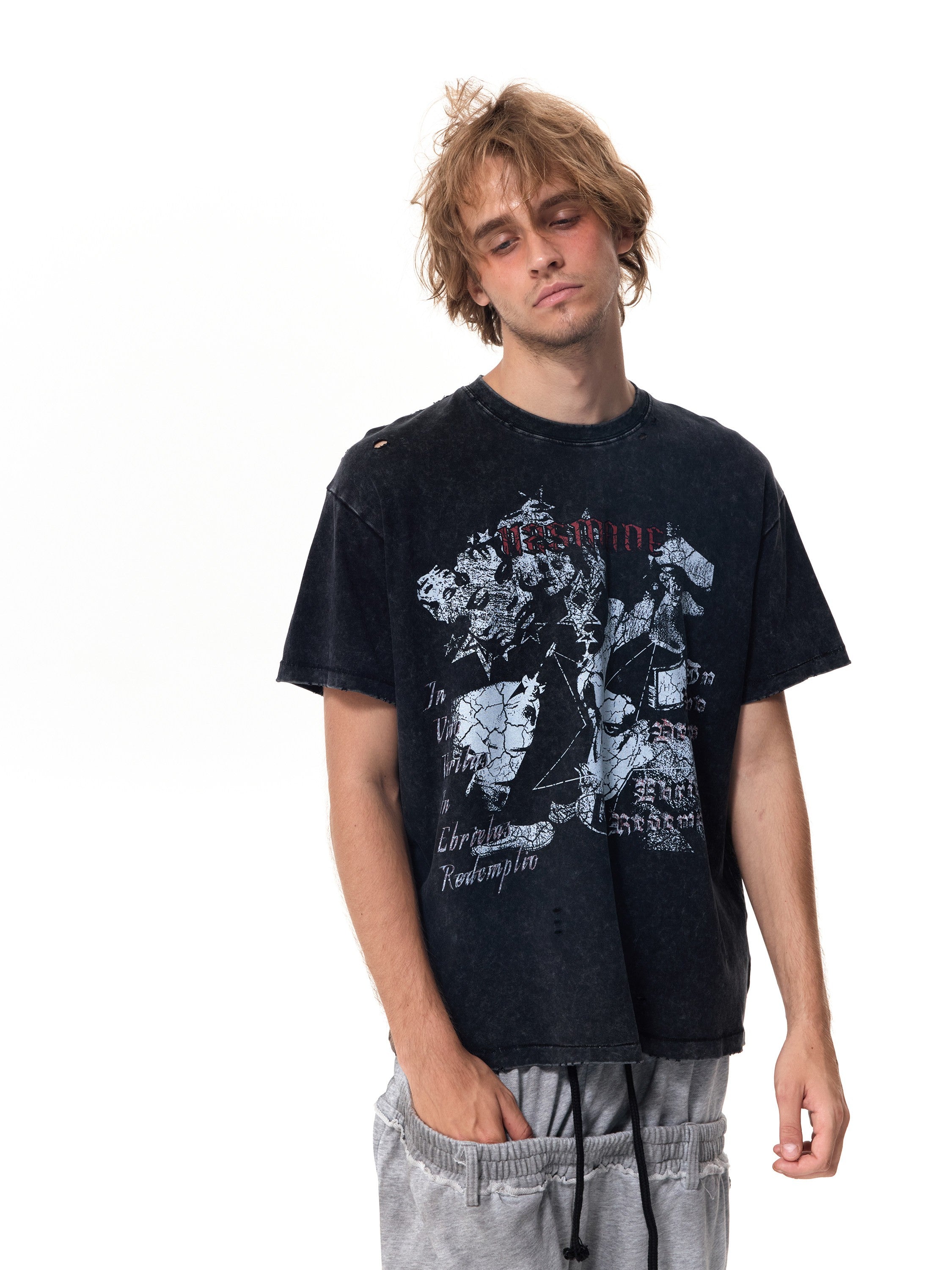 HAS2SONS Conflict Washed Distressed Crew Tee