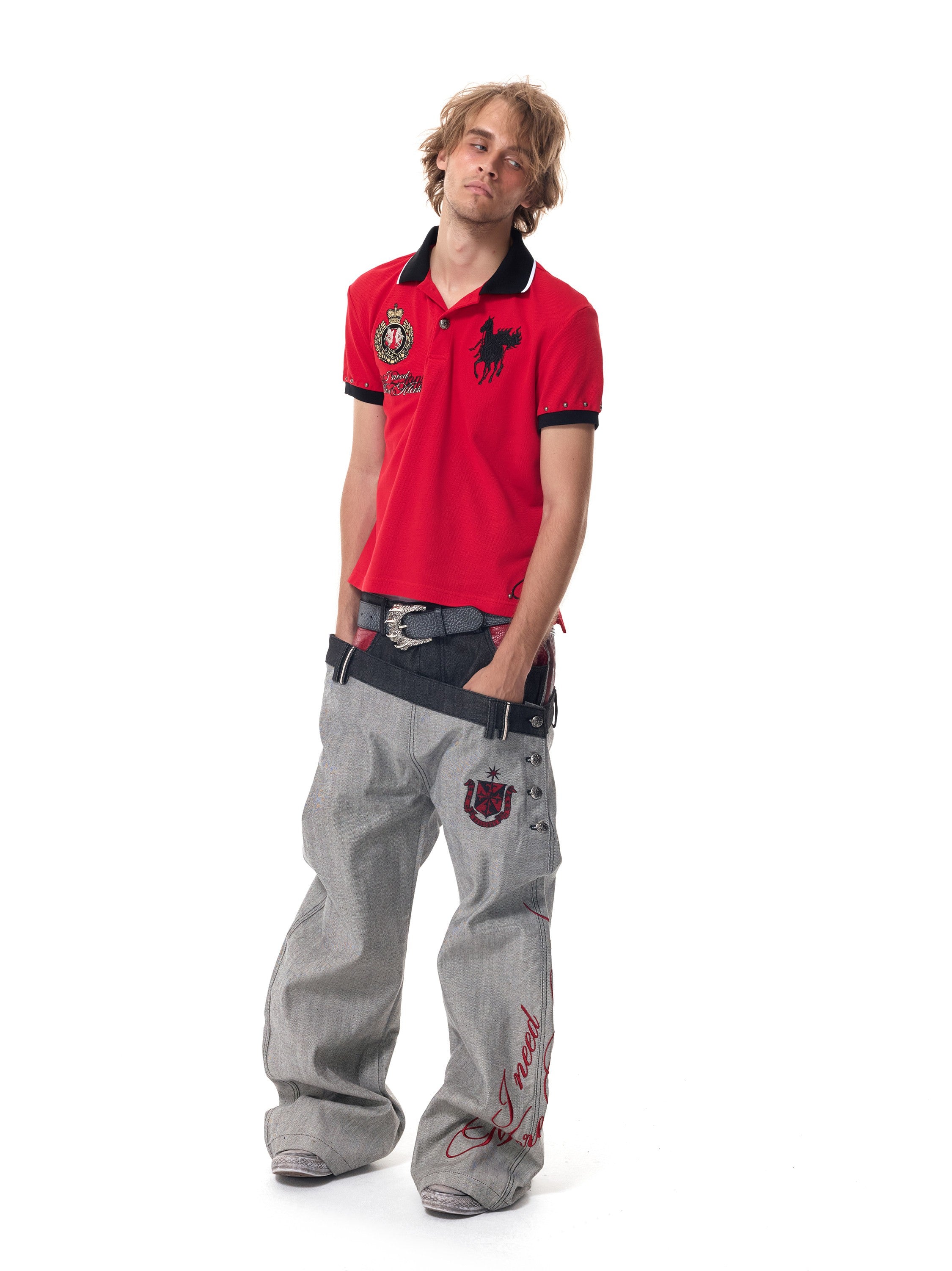 HAS2SONS Red Contrast Embroidery Polo 078