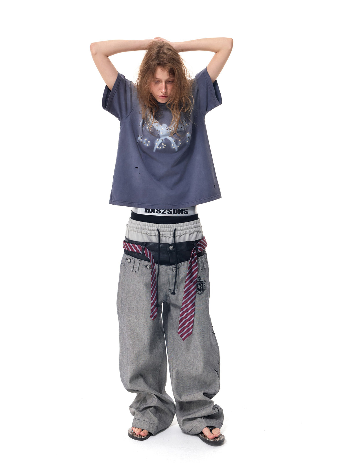 HAS2SONS Double Waist Rivet Spliced Jeans 086