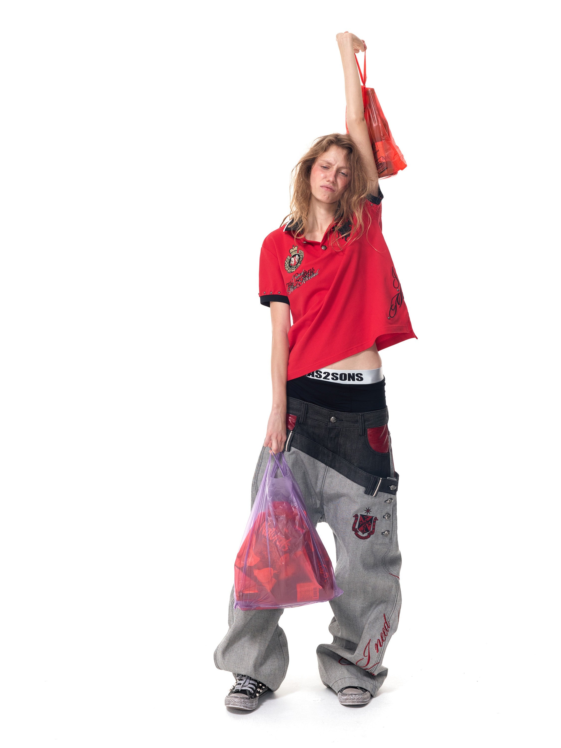 HAS2SONS Red Contrast Embroidery Polo 078