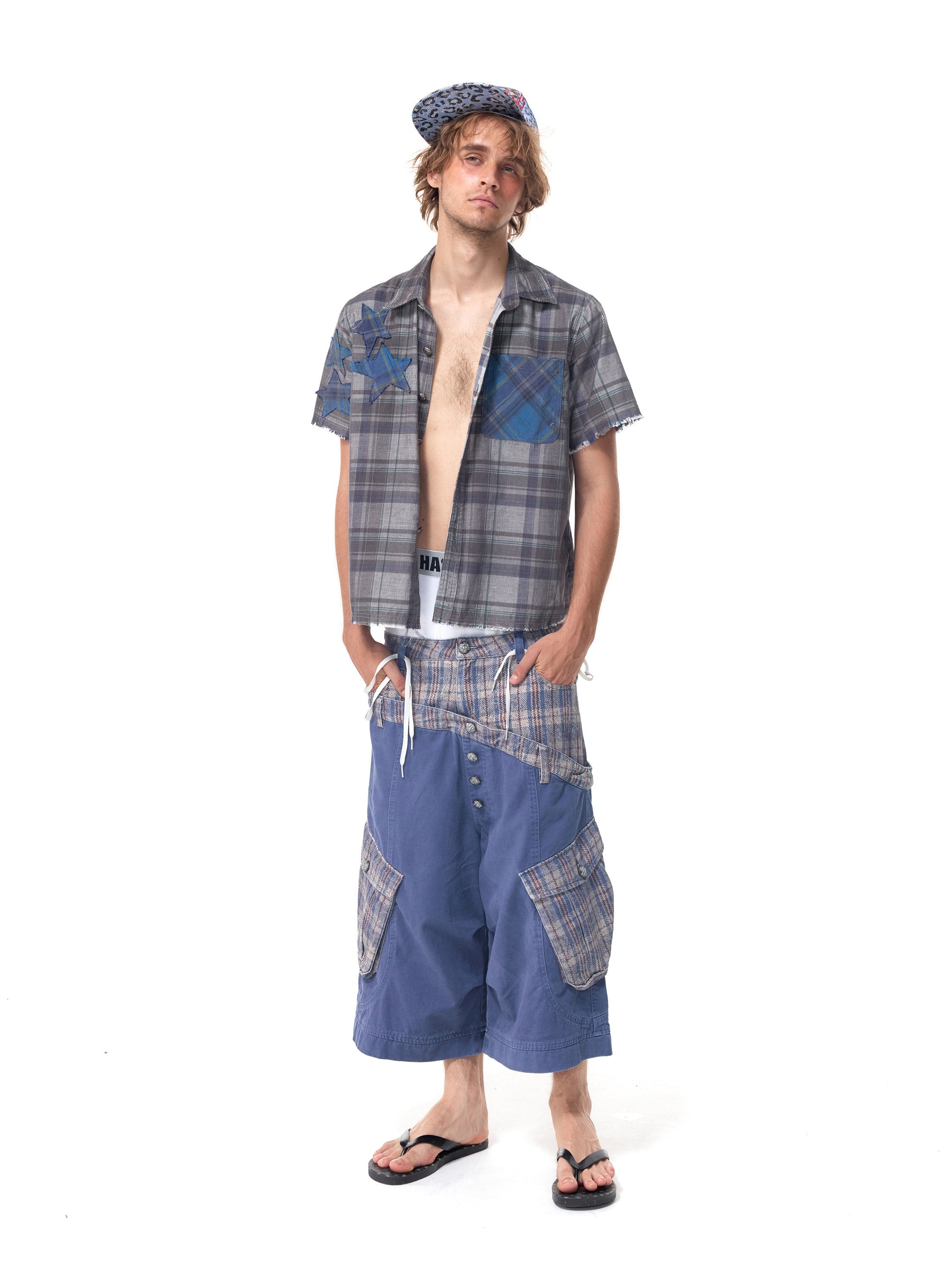HAS2SONS  Grey Plaid Star Boxy Shirt 100