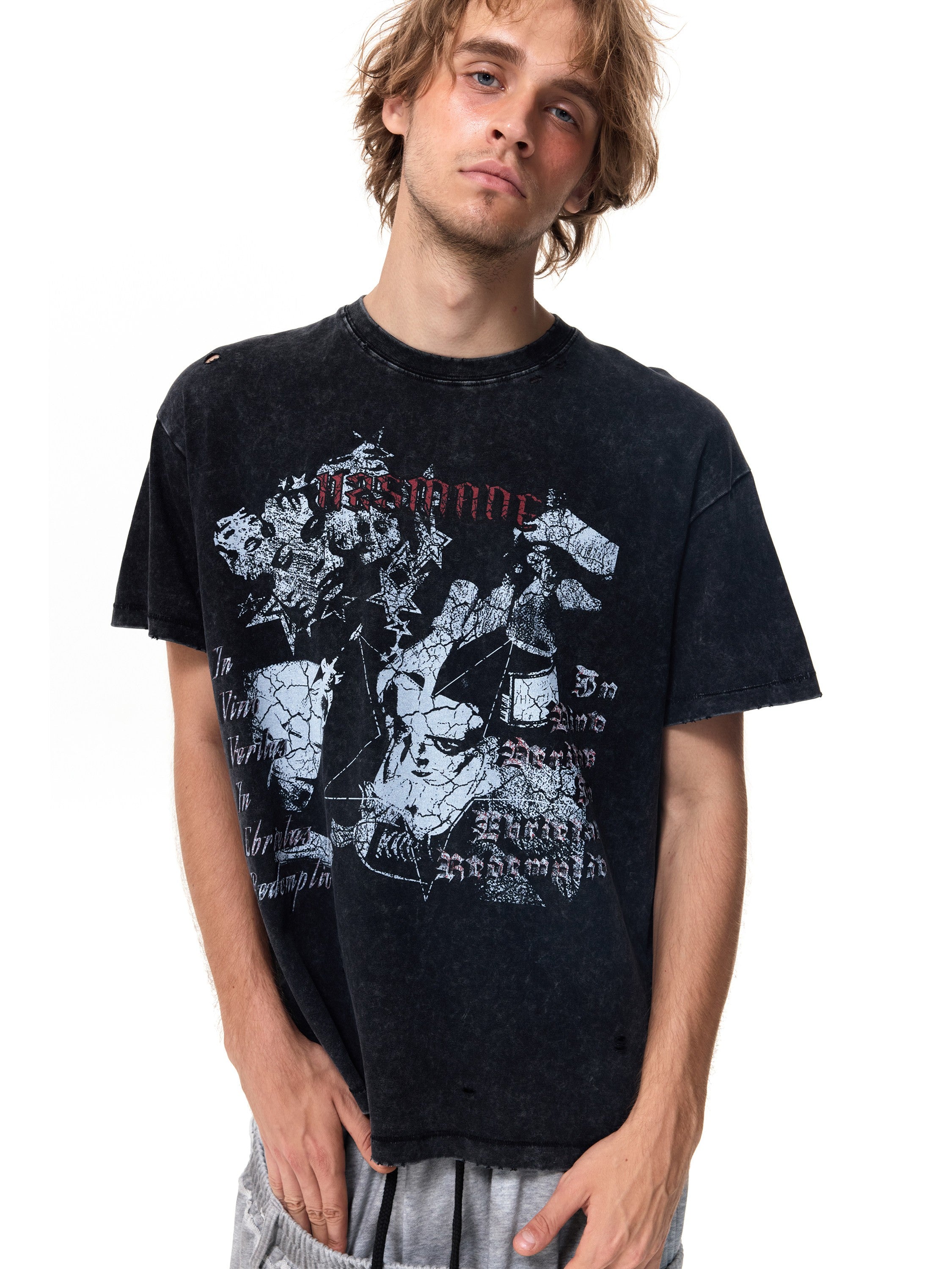 HAS2SONS Conflict Washed Distressed Crew Tee