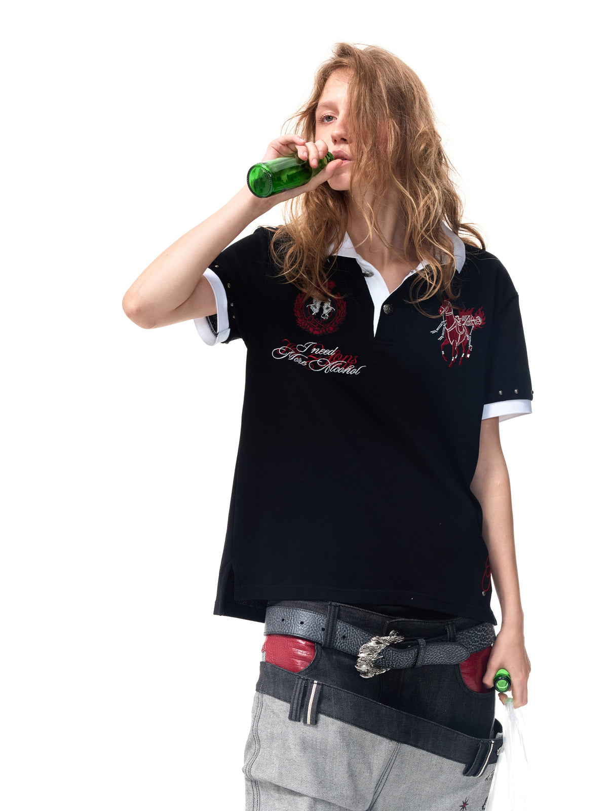 HAS2SONS Contrast Embroidery Boxy Polo 093