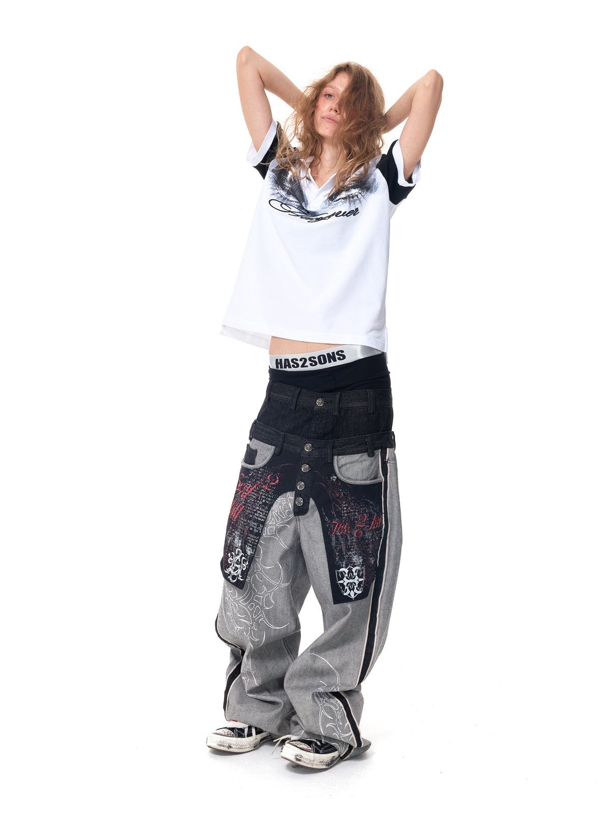 HAS2SONS Reverse Dual Waist Raw Jeans 083