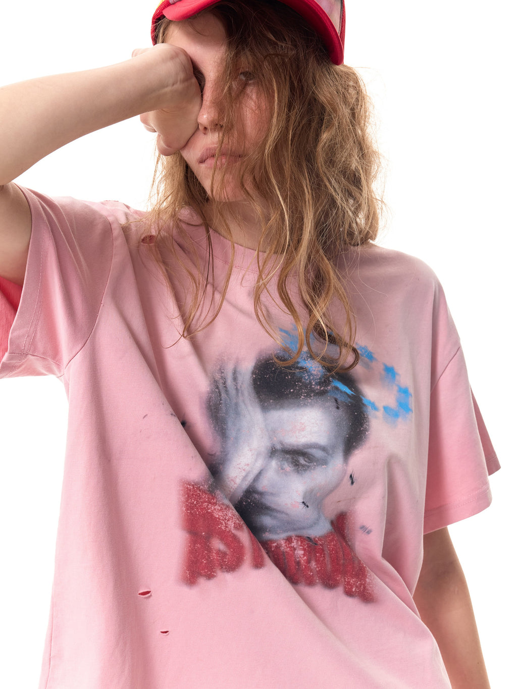 HAS2SONS Pink Ripped Halo Portrait Cropped Graphic Tee 099